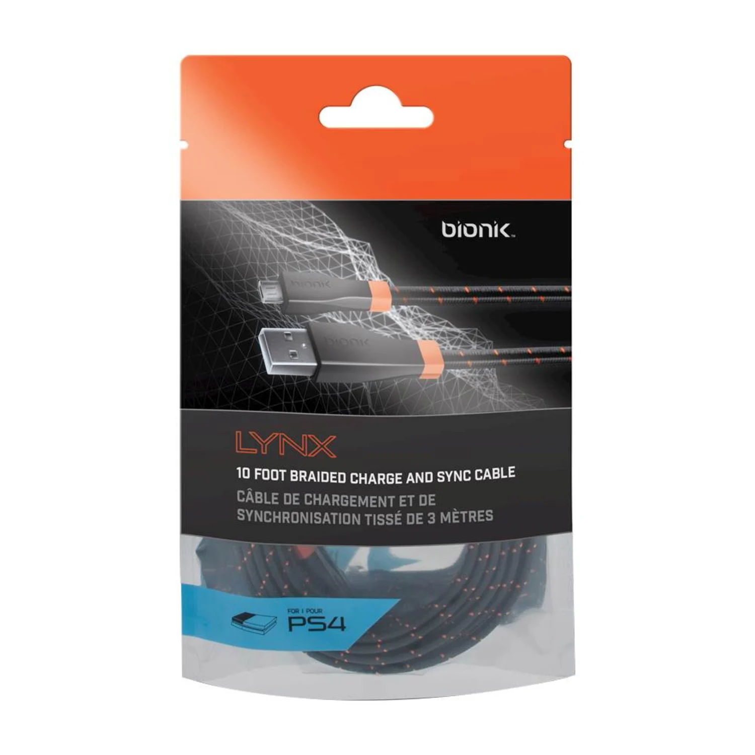 Cabo USB Bionik LYNX para PS4 - Preto e Laranja (BNK-9001)