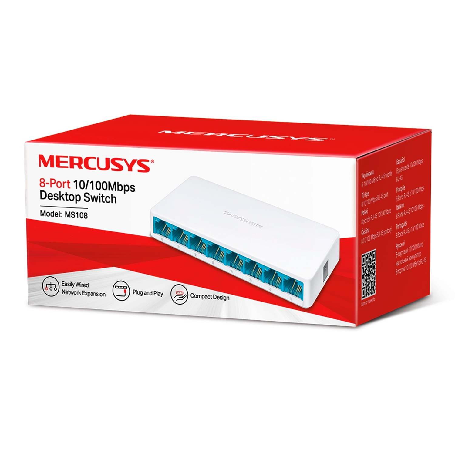 Hub Switch Mercusys MS108 08 Portas / 10/100MBPS - Branco