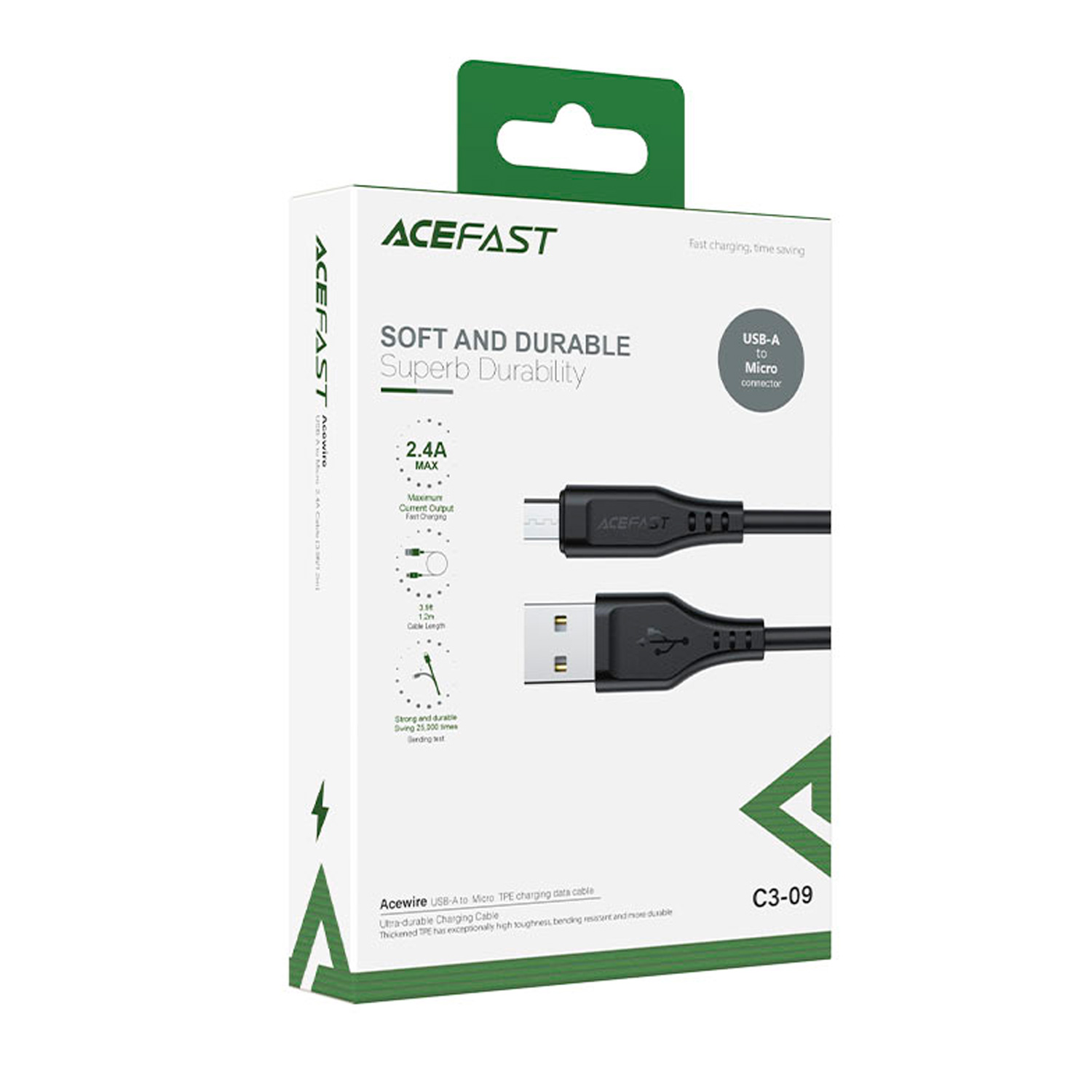 Cabo Acefast C3-09 USB-A para Micro USB 1.2 Metros - Preto