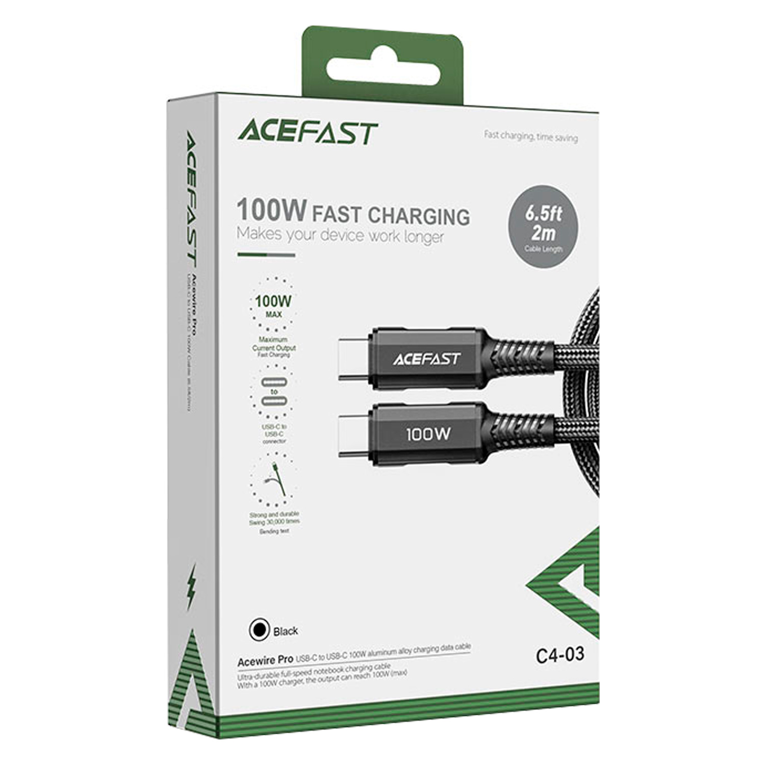 Cabo Acefast C4-03 USB-C para USB-C 100W 2 Metros - Preto