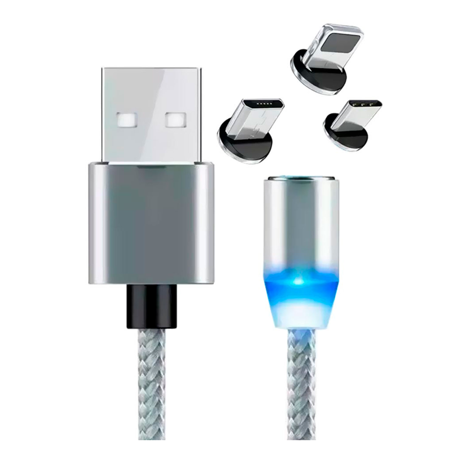Cabo Magnético Smartzla USB 2.0 a Lightning Type-C Micro USB SAT-C005 1M - Prata
