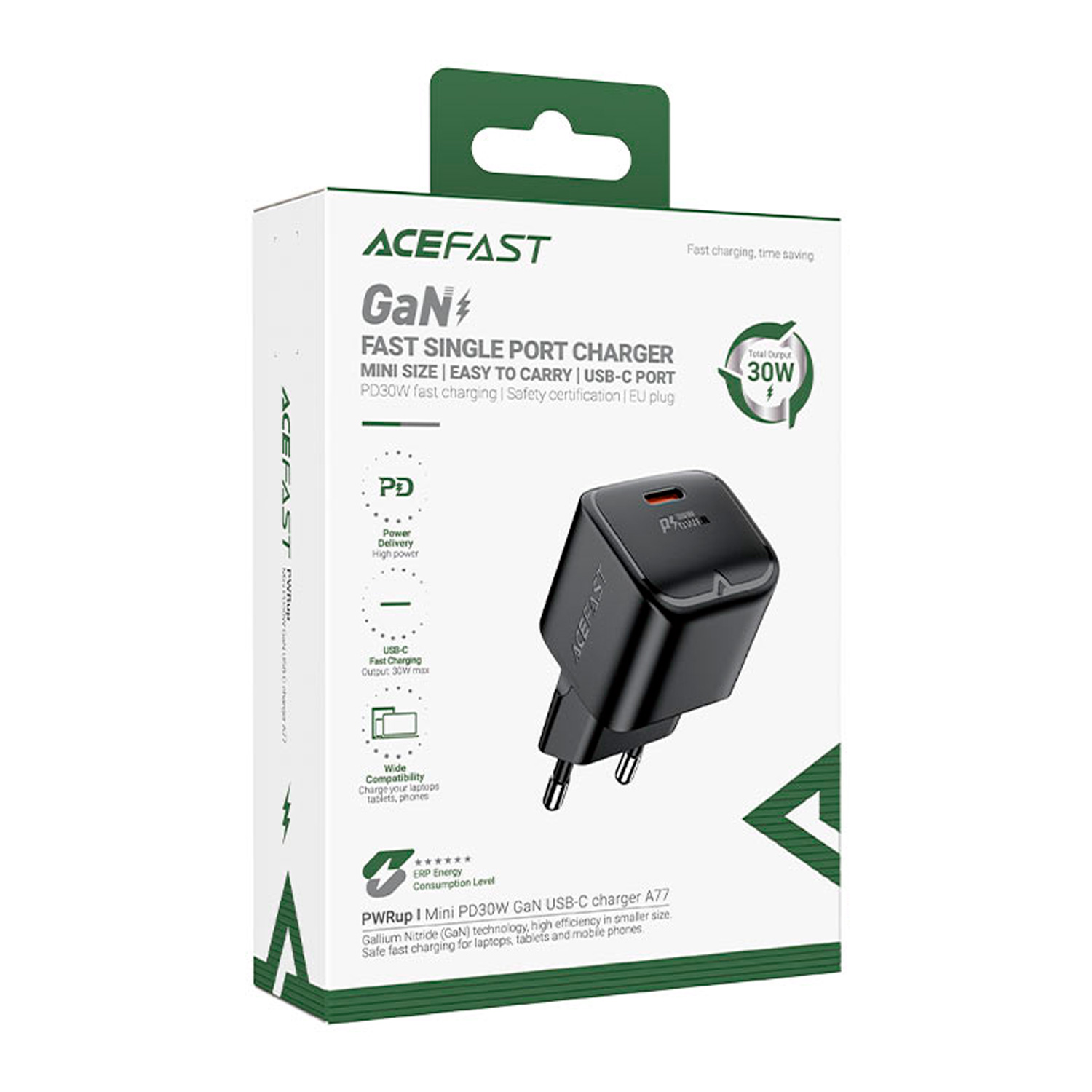 Carregador Acefast A77 Mini 30W USB-C - Preto