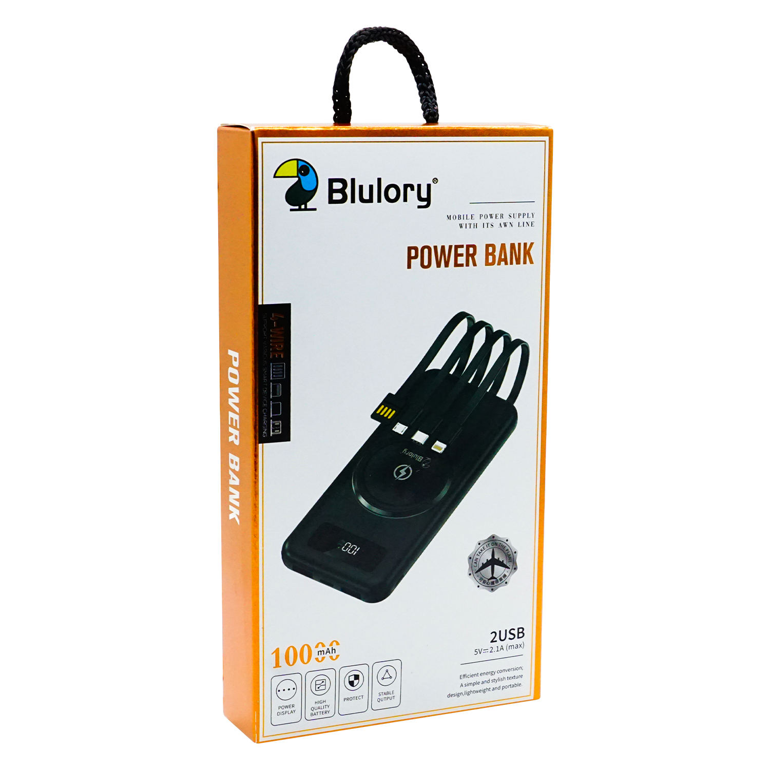 Carregador Blulory Power Bank / Wireless / 2 USB-4 Cabos / 10000MAH - Preto