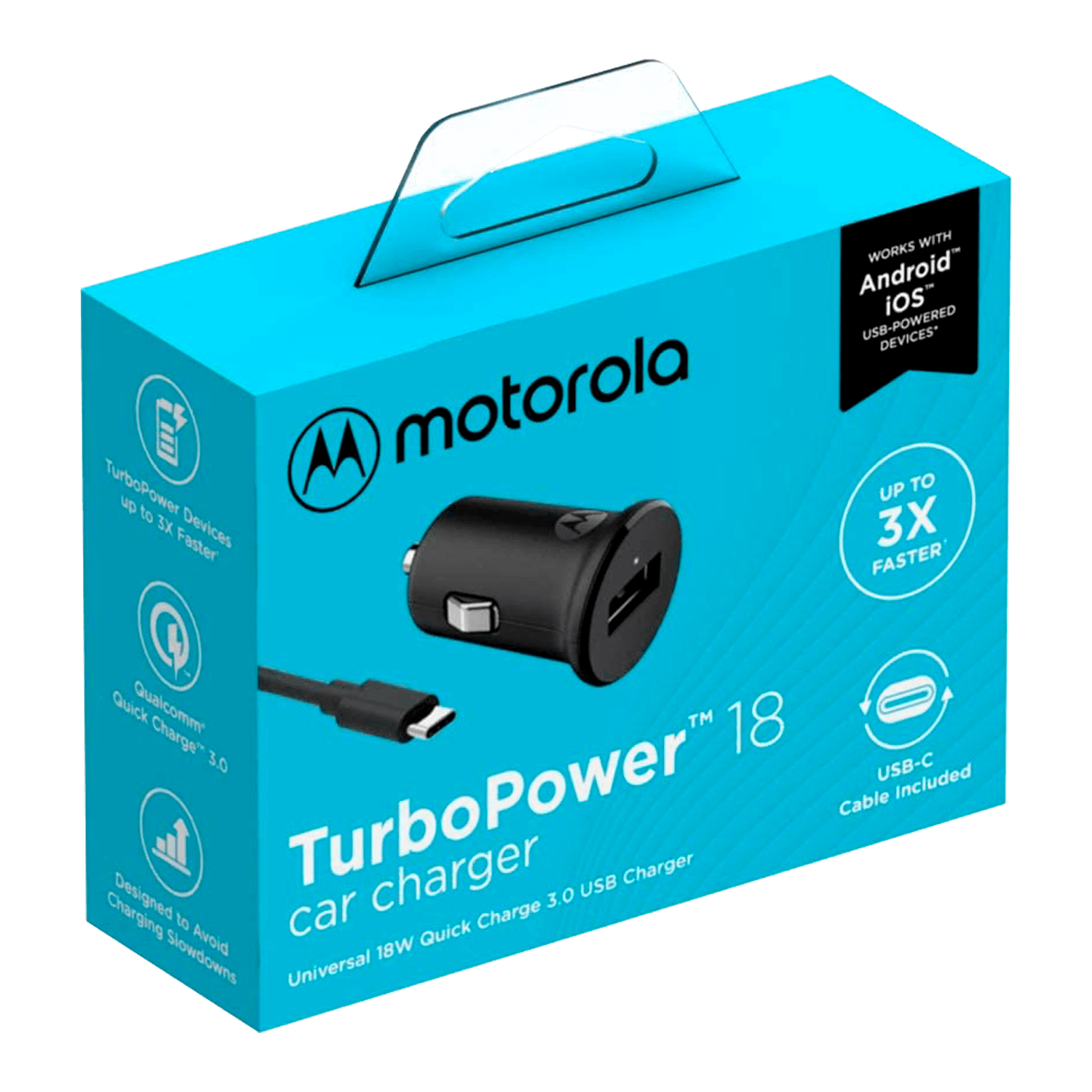 Carregador de Carro Motorola SJV100 Turbo Power USB / iOS / Android - Preto