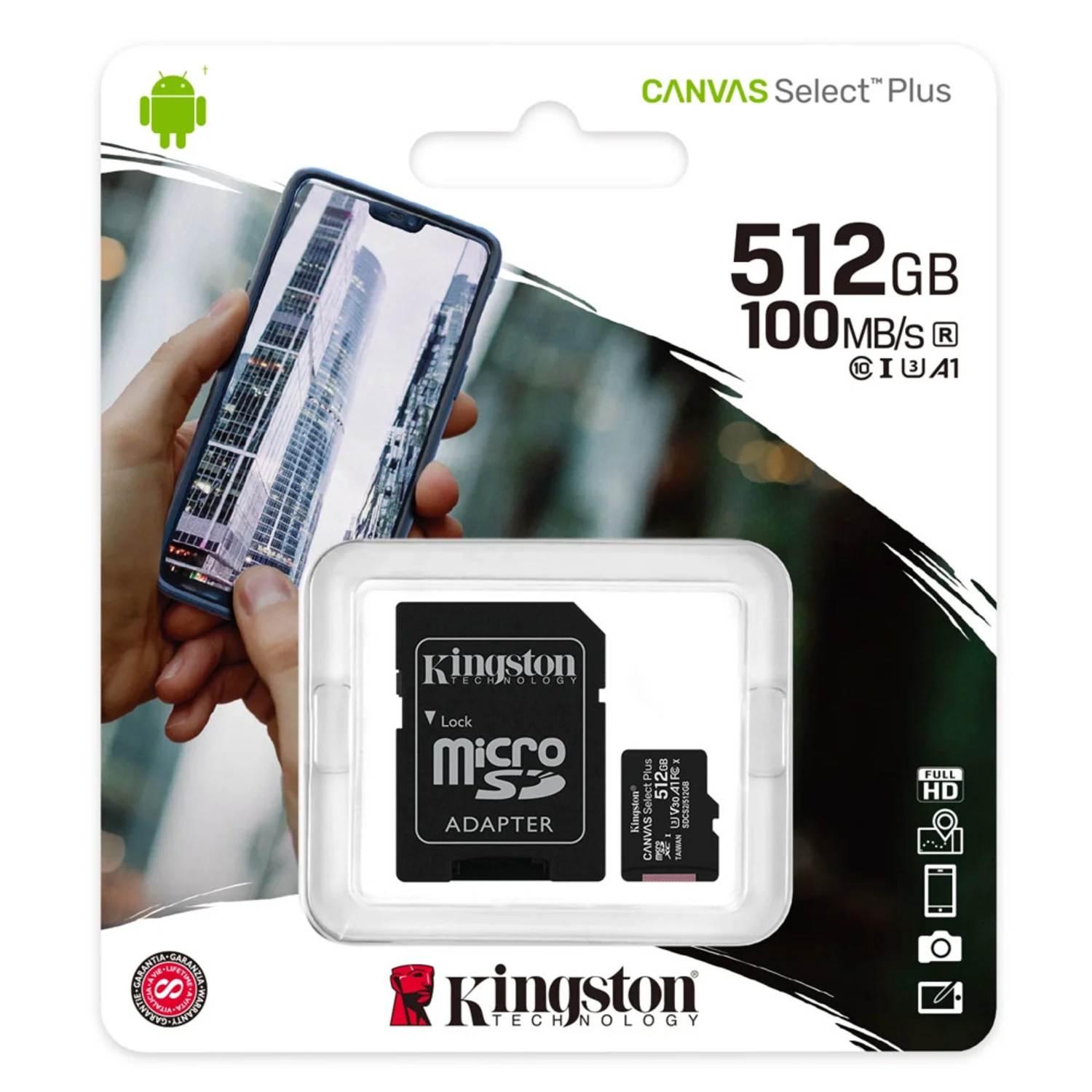 Cartão de memória micro SD Kingston C10 512GB / 100MBs - (SDCS2/512GB)