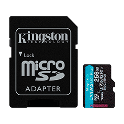 Cartão de Memória Micro SD Kingston Canvas Go Plus 256GB 170MBS / 90MBS - (SDCG3/256GB)