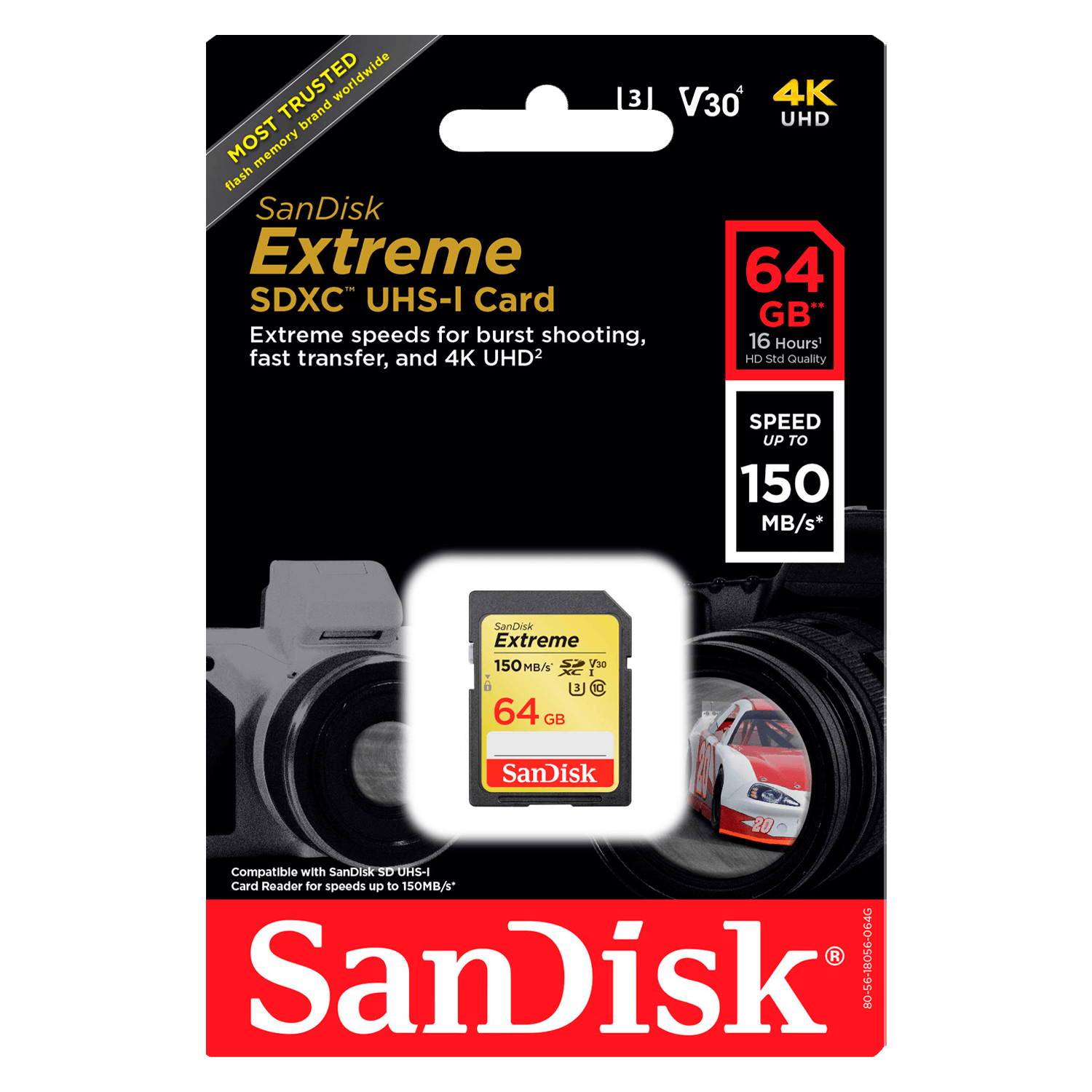 Cartão de Memória Micro SD Sandisk Extreme U3 64GB / 150MB/s / C10 - (SDSDXV6-064G-GNCIN)