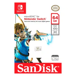 Cartão de Memória Micro SD SanDisk Nintendo Switch 64GB 100MBs - SDSQXAT-064G-GNCZN