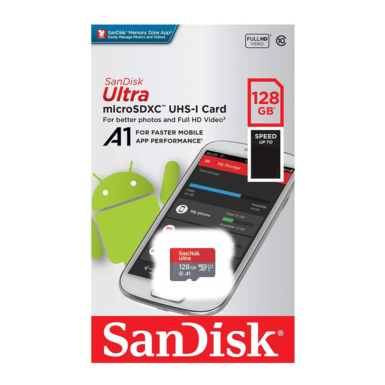 Cartão de Memória Micro SD Sandisk Ultra 2x1 128GB / 140MBS / C10 - (SDSQUAB-128G-GN6MA)