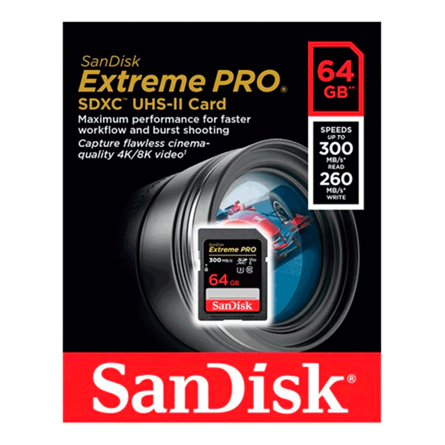 Cartão de Memória SD Sandisk Extreme 64GB / 260MBS / C10 / U3 / 4K - (SDSDXDK-064G-GN4IN)