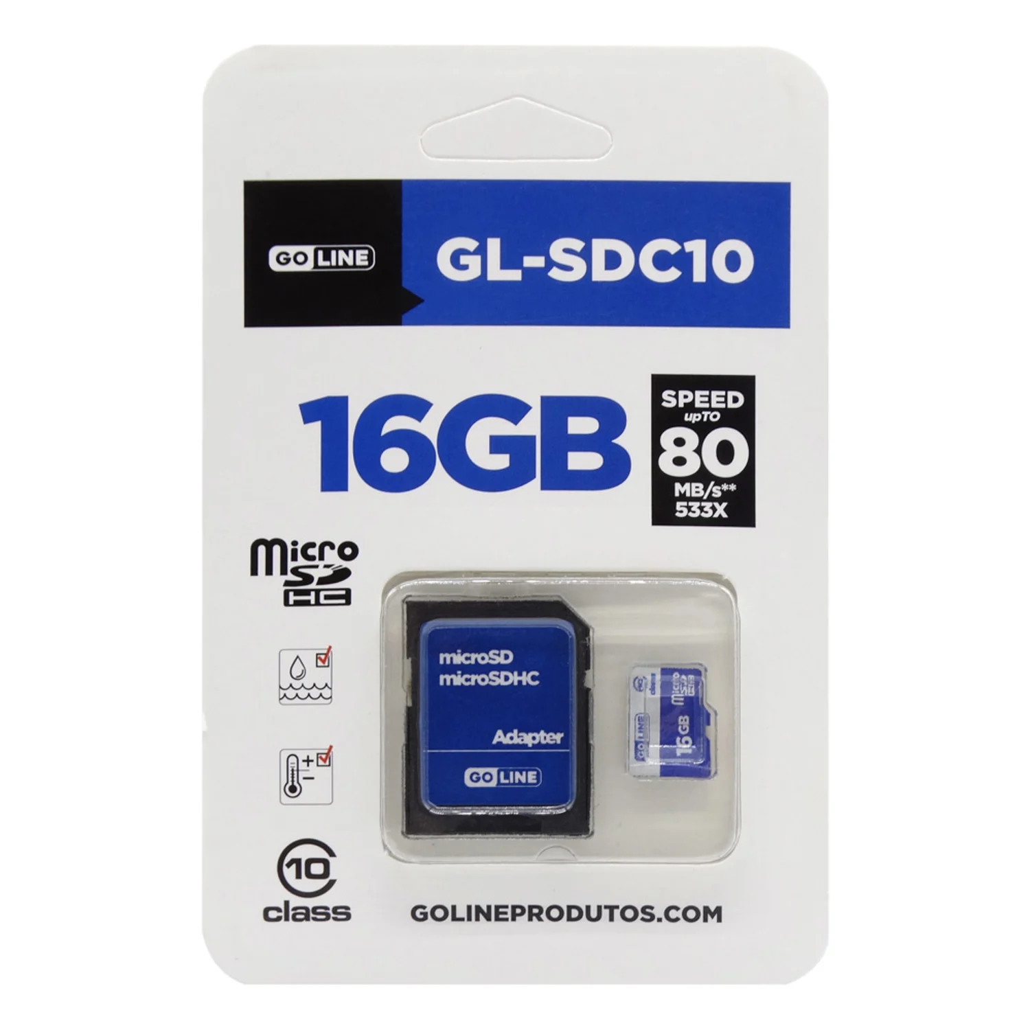 Cartão de Memória Micro SD GoLine GL-SDC10 16GB / Classe 10 / 80Mbs