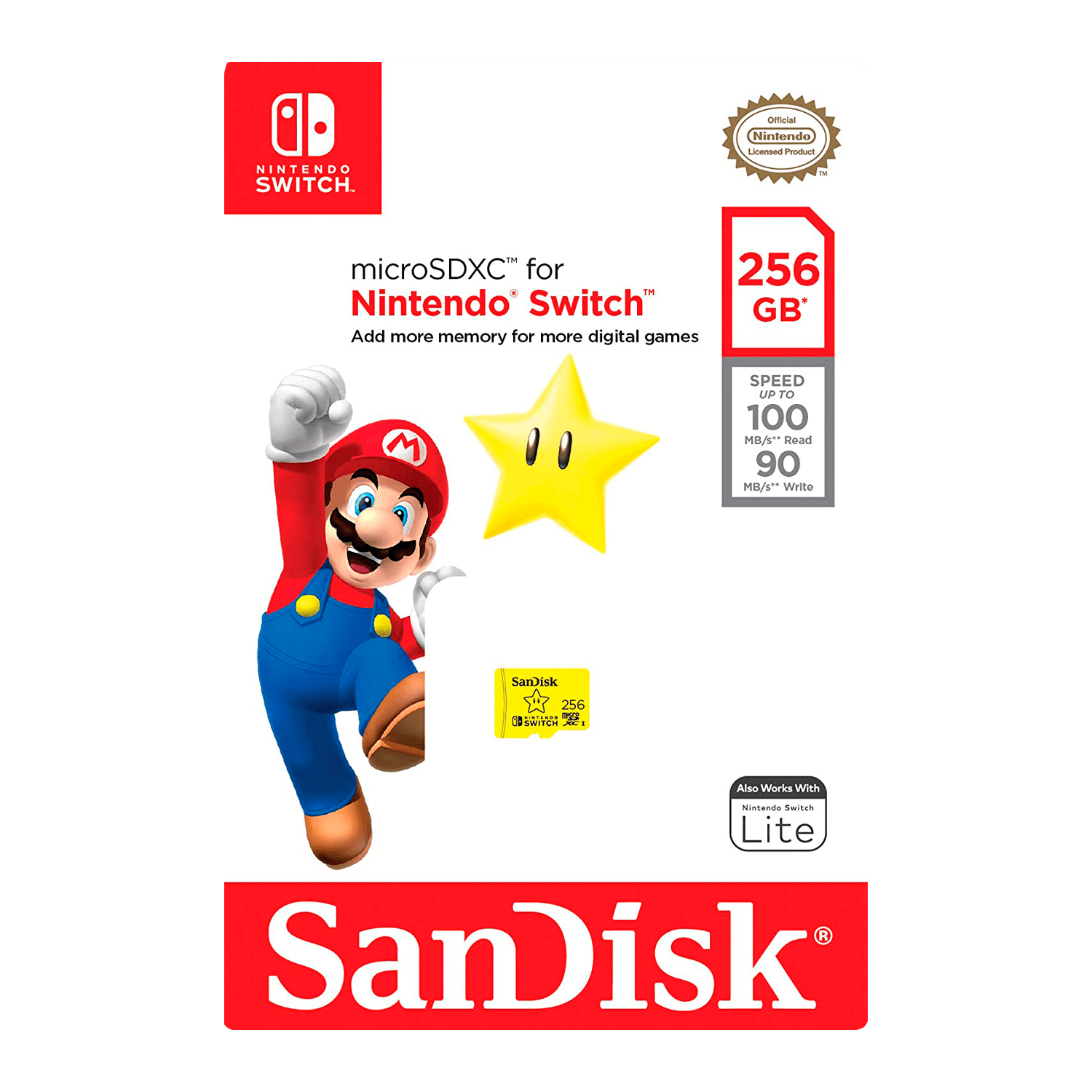 Cartão de Memória Micro SD Sandisk 256GB / 100MB/s - Nintendo Switch (SDSQXAO-256G-GNCZN)