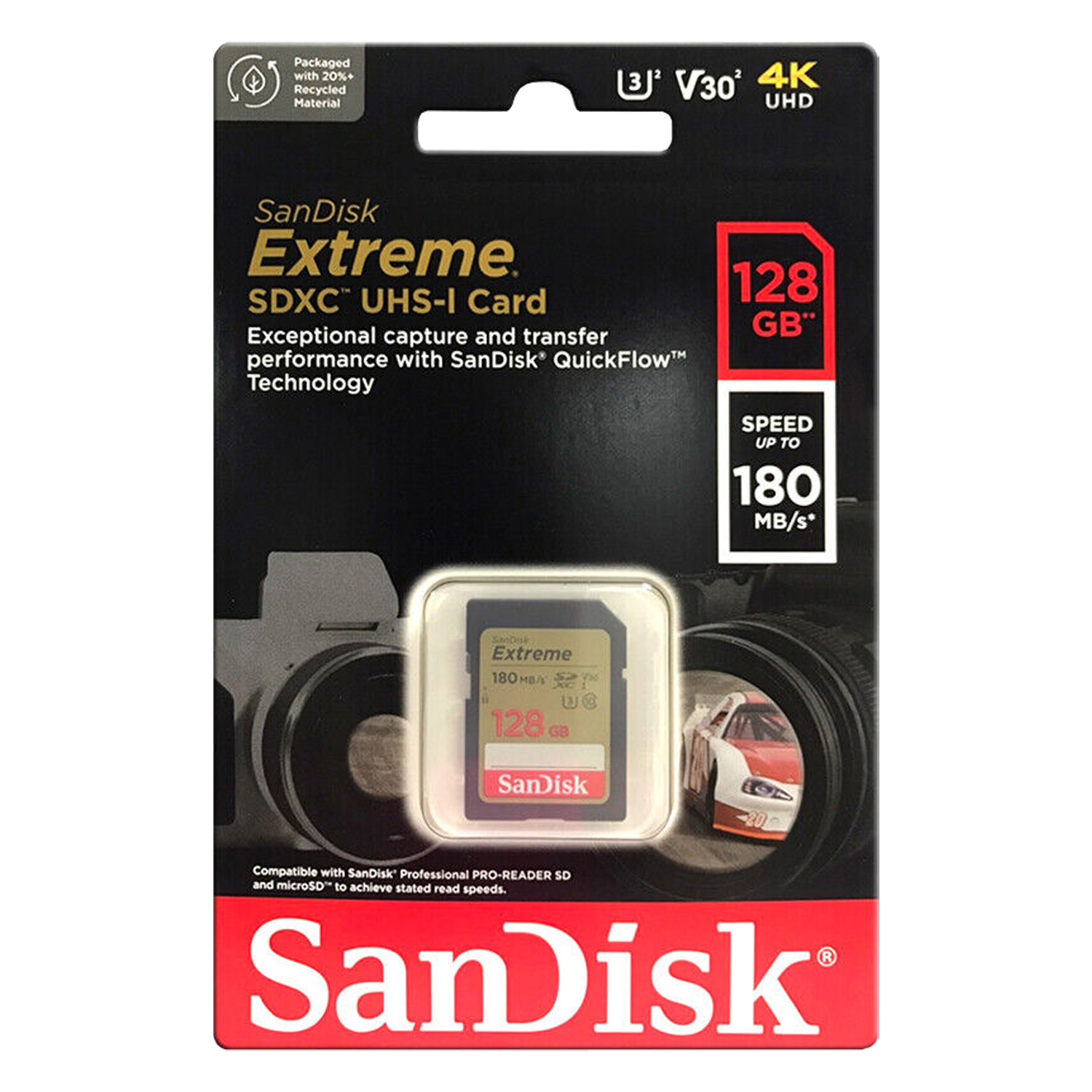 Cartão de Memória Sandisk Extreme 128GB / U3 / 180MBs - (SDSDXVA-128G-GNCIN)
