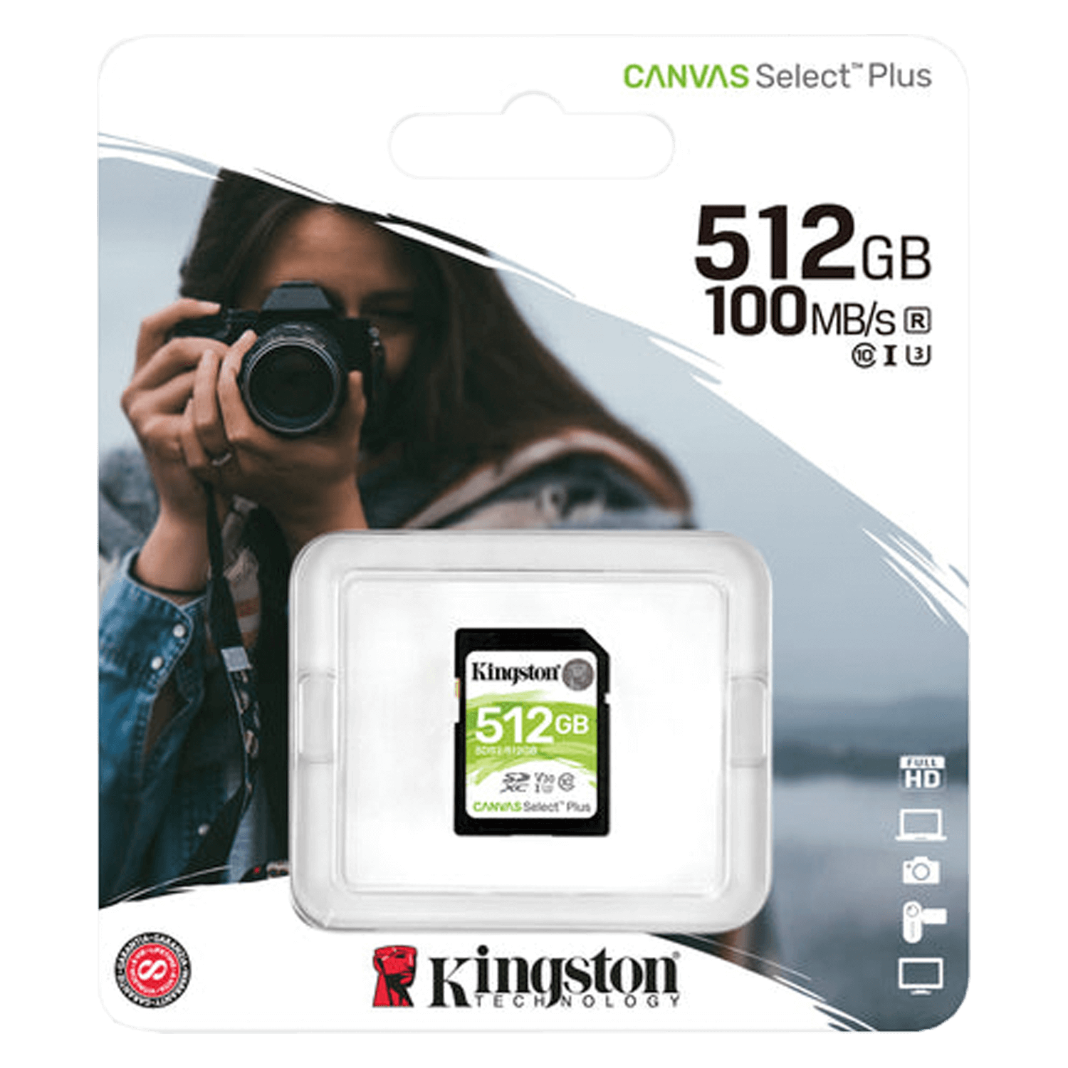 Cartão de Memória SD Kingston Canvas Select Plus 512GB Classe 10 100MBS - (SDS2/512GB)