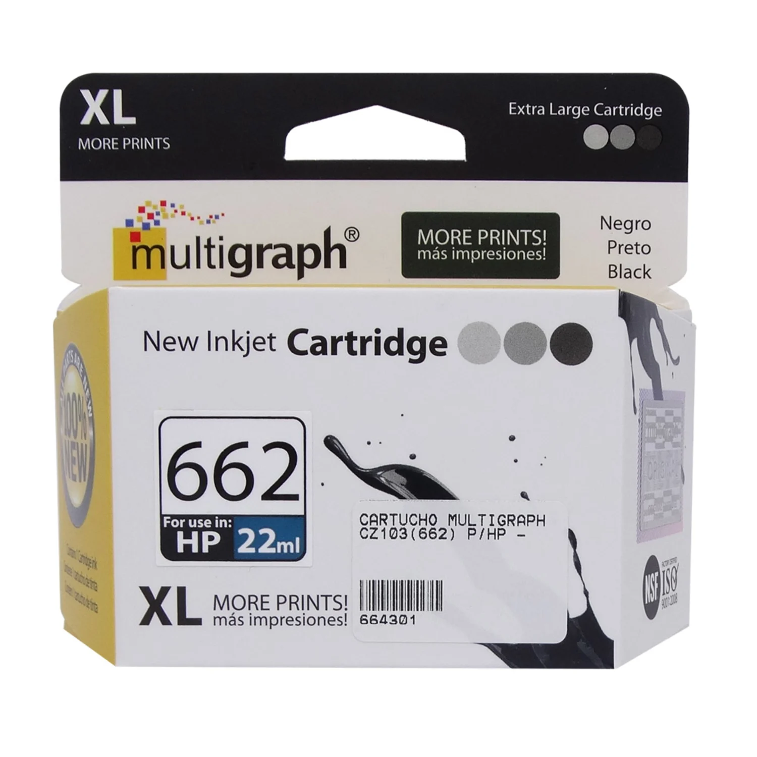 Cartucho Multigraph 662XL para Impressoras HP - Preto (CZ103AL)