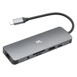 Hub USB MTEK DS-91TC USB-C com 3 Portas USB 3.0 / HDMI / RJ45 JACK 3.5 / SD - Prata