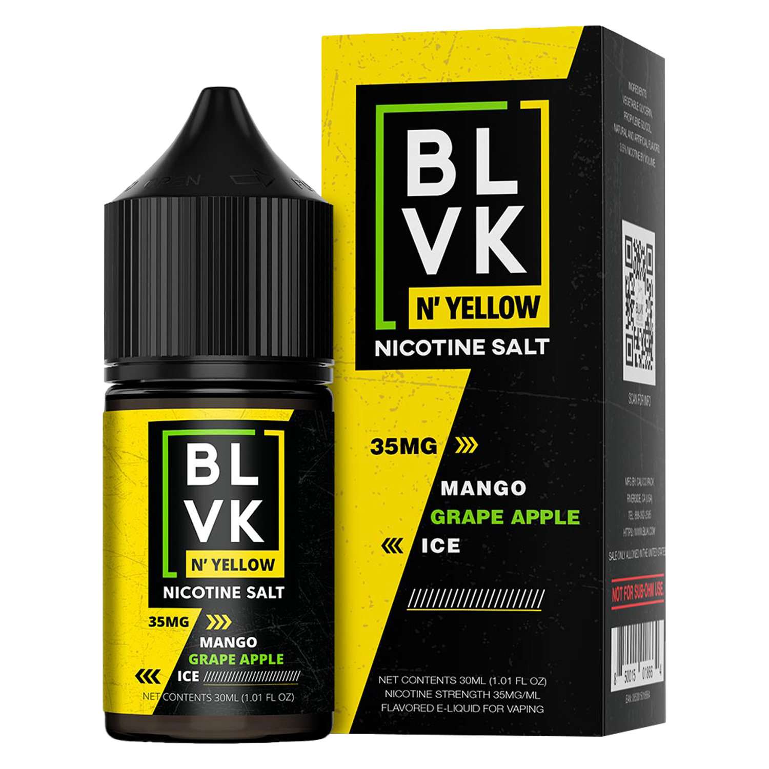 Essência para Vape Salt BLVK N' Yellow 35MG / 30ML - Mango Grape Apple Ice