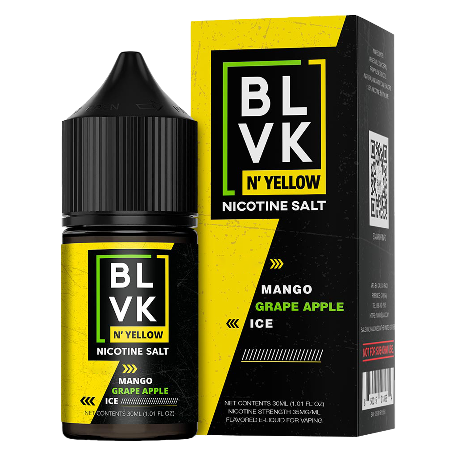Essência para Vape Salt BLVK N' Yellow 50MG / 30ML - Mango Grape Apple Ice 
