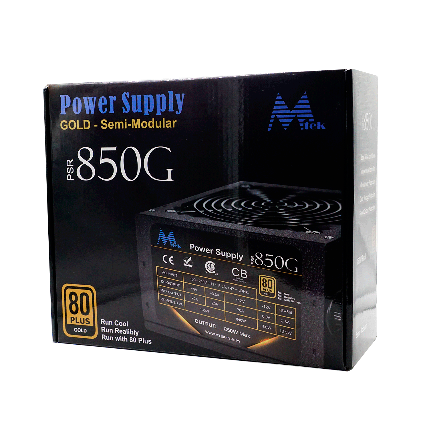 Fonte ATX 850W MTEK PSR-850G 80 Gold Semi Modular (850 REAL)