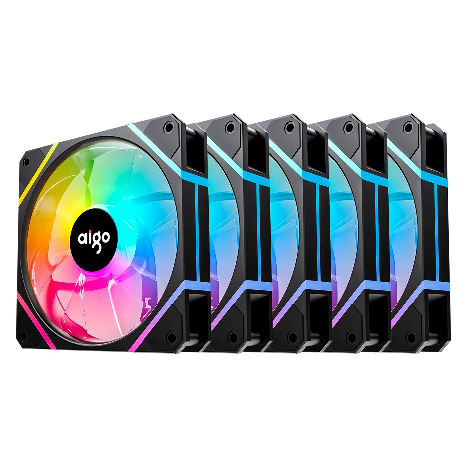 Cooler Fan para Gabinete Aigo AM12 Pro RGB 5 em 1 - Preto