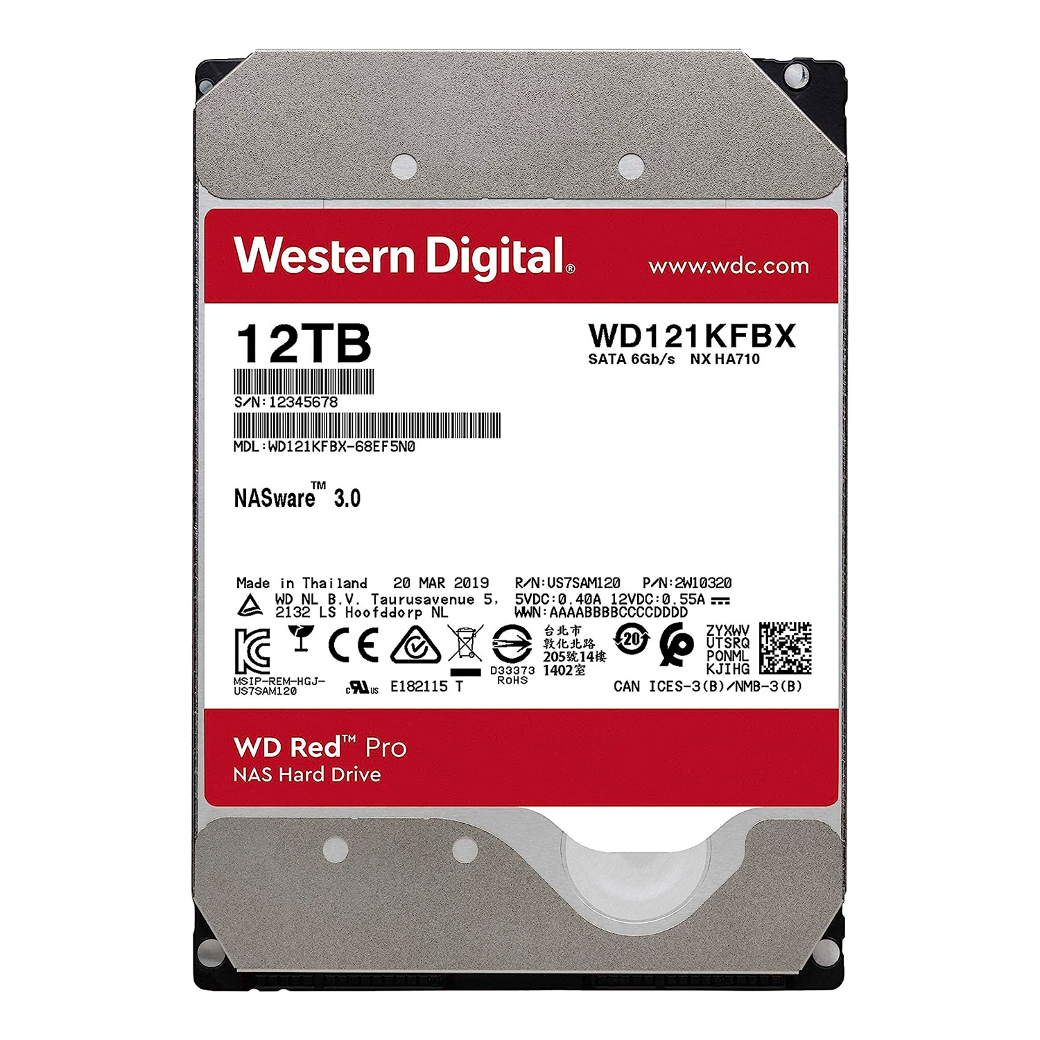 HD Western Digital Sata 3 12TB Red Pro NAS / 7200RMP / 256MB - (WD121KFBX)