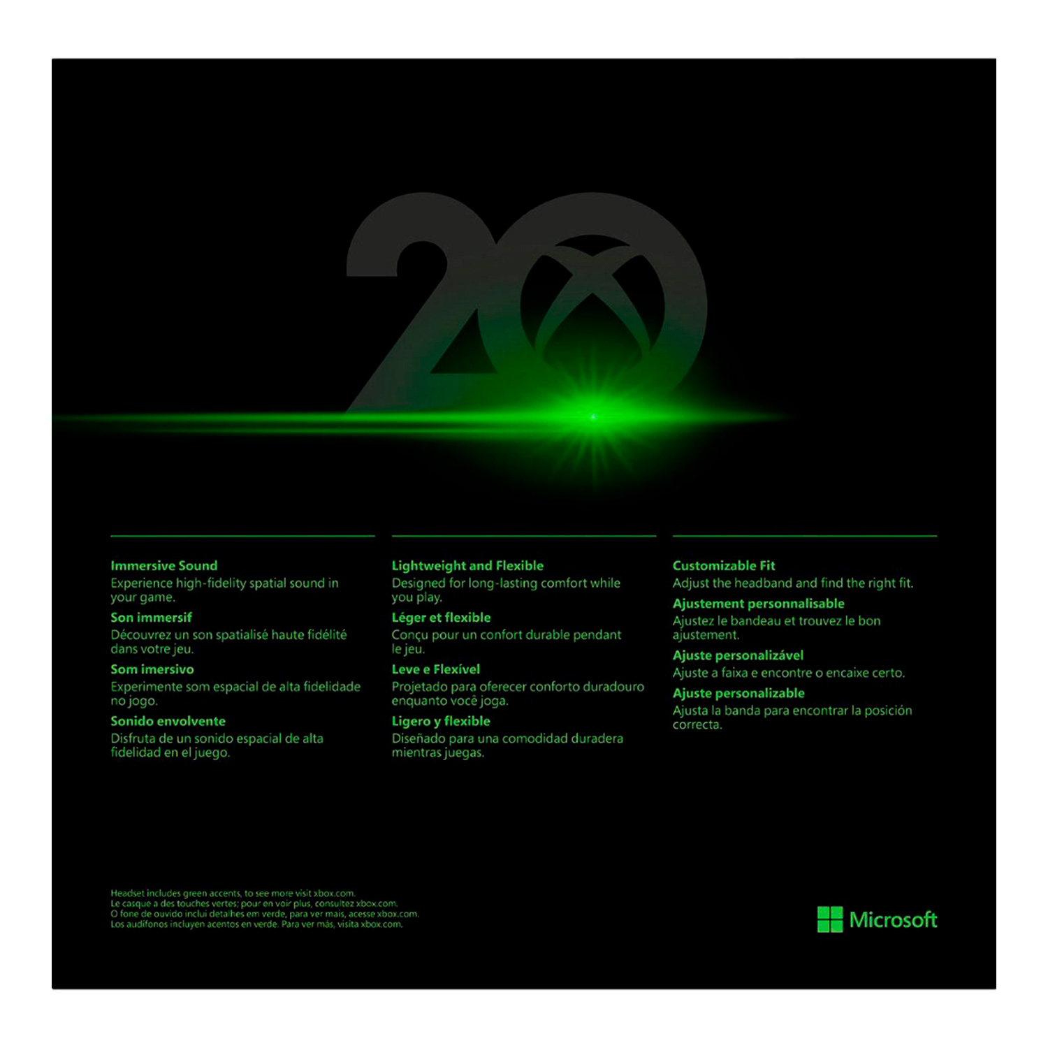 Headset Gamer Microsoft Xbox Edição Especial de 20º Aniversário 8LI-00008 3.5mm - Preto Verde