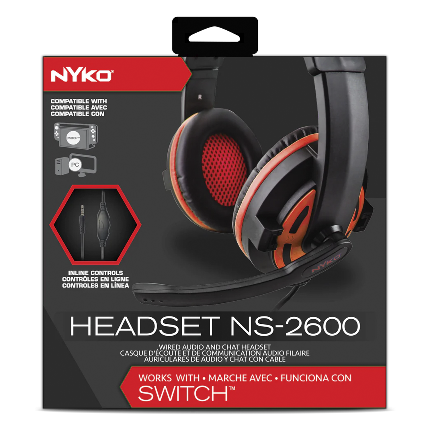 Headset Nyko NS-2600 para Nintendo Switch - Preto/Vermelho