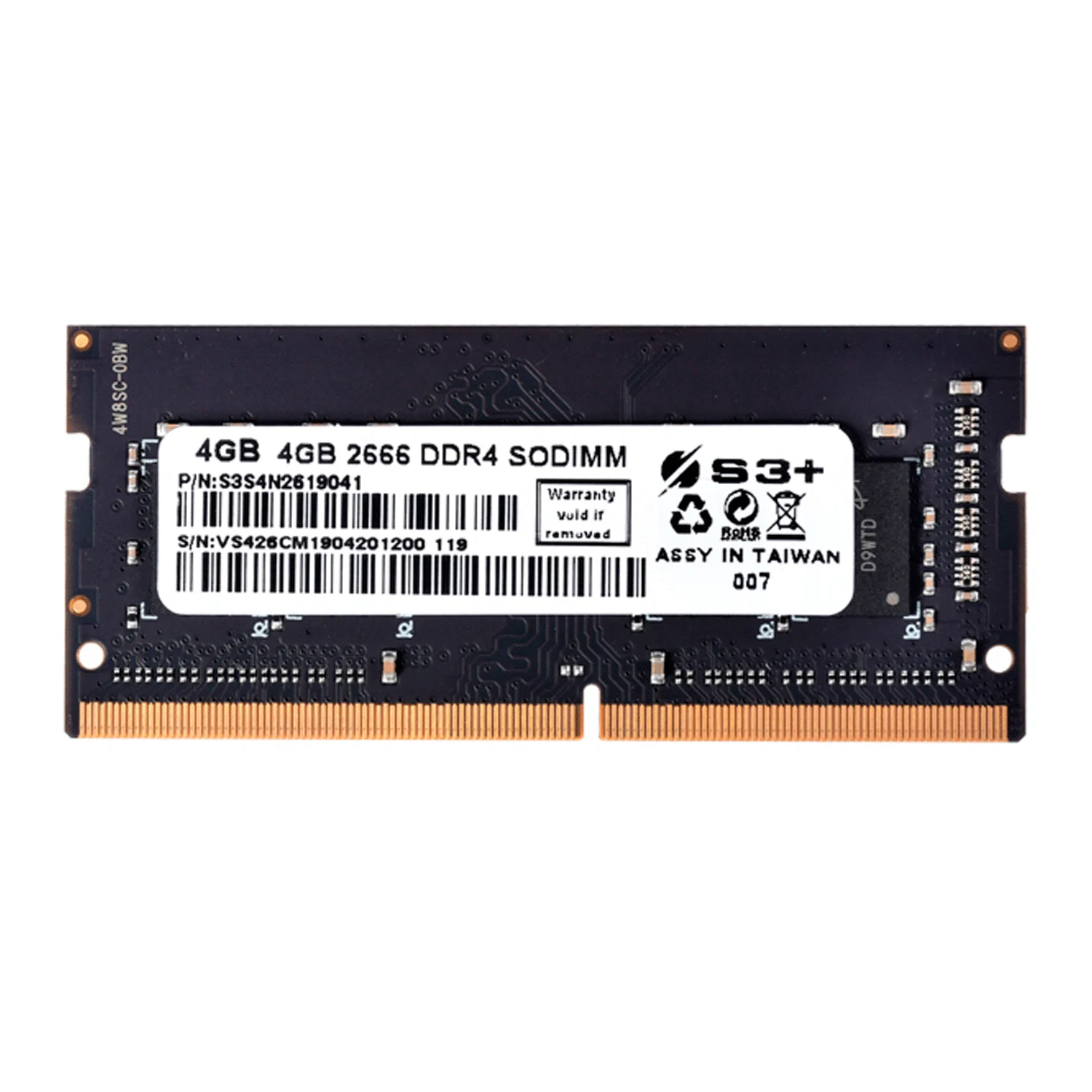Memória para Notebook  S3+ S3S4N2619041 DDR4 4GB 2666 - Preto