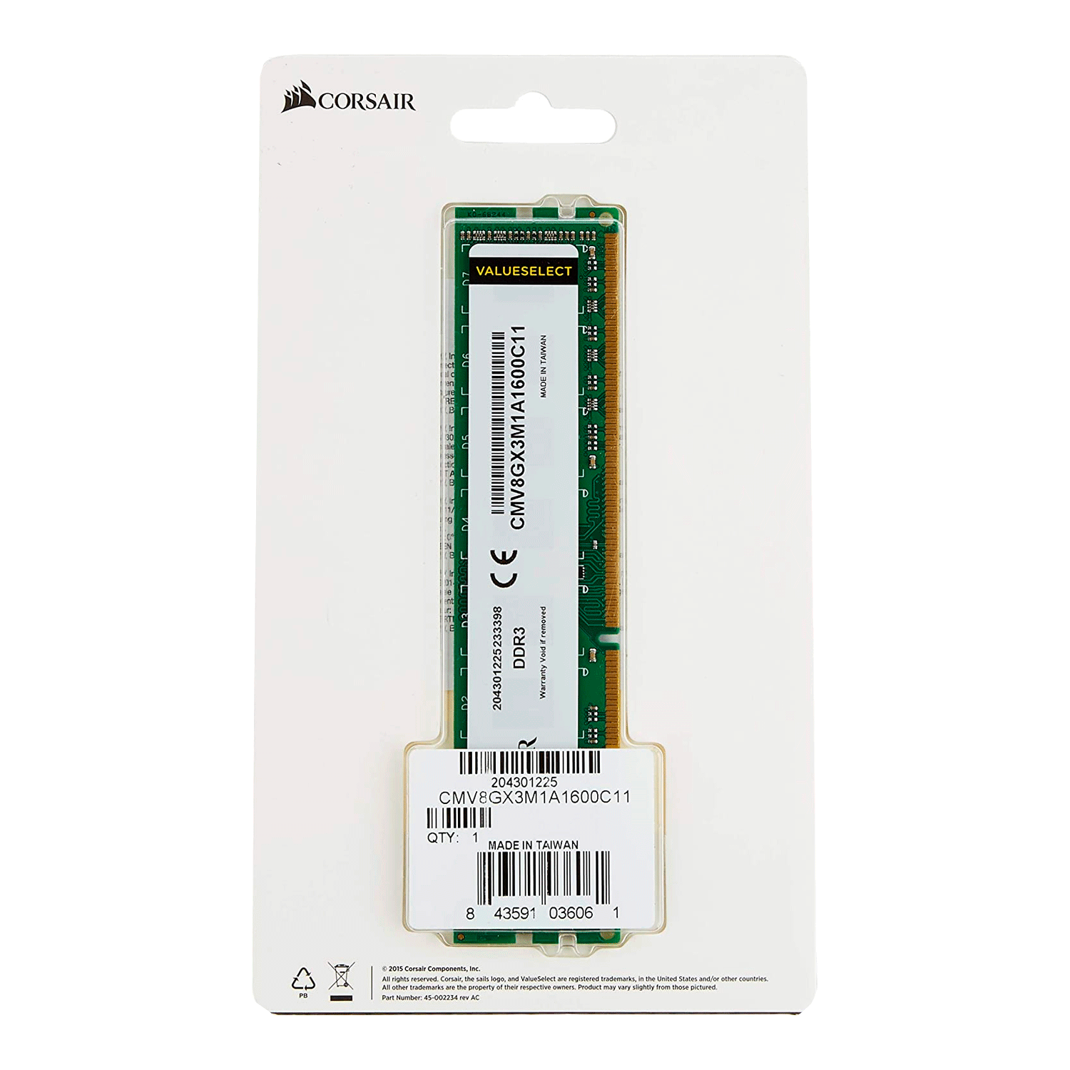 Memória RAM Corsair Valueselect 8GB / DDR3 / 1600MHZ - (CMV8GX3M1A1600C11)