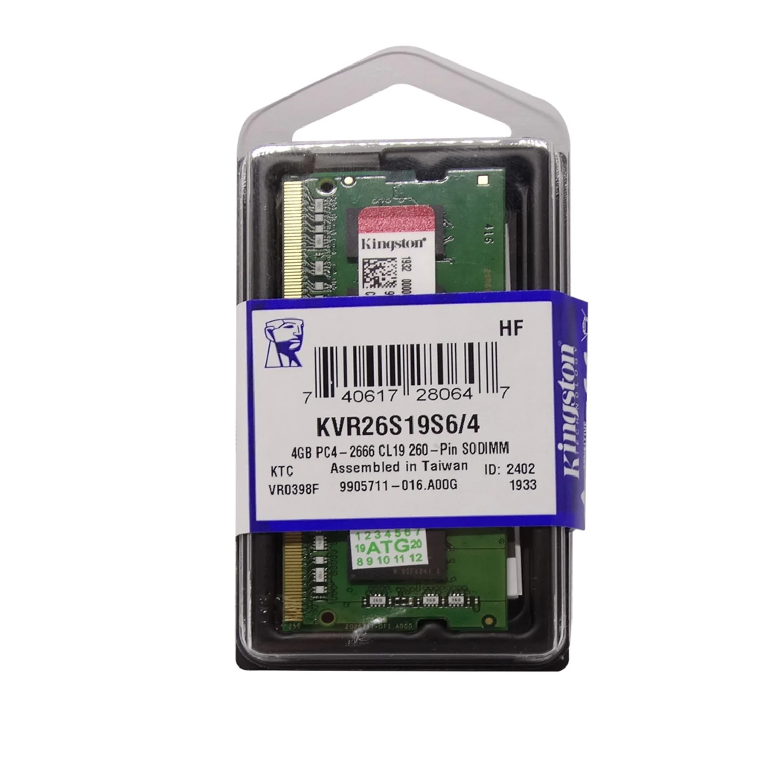 Memória RAM para Notebook Kingston 4GB / DDR4 / 2666MHz - (KVR26S19S6/4)