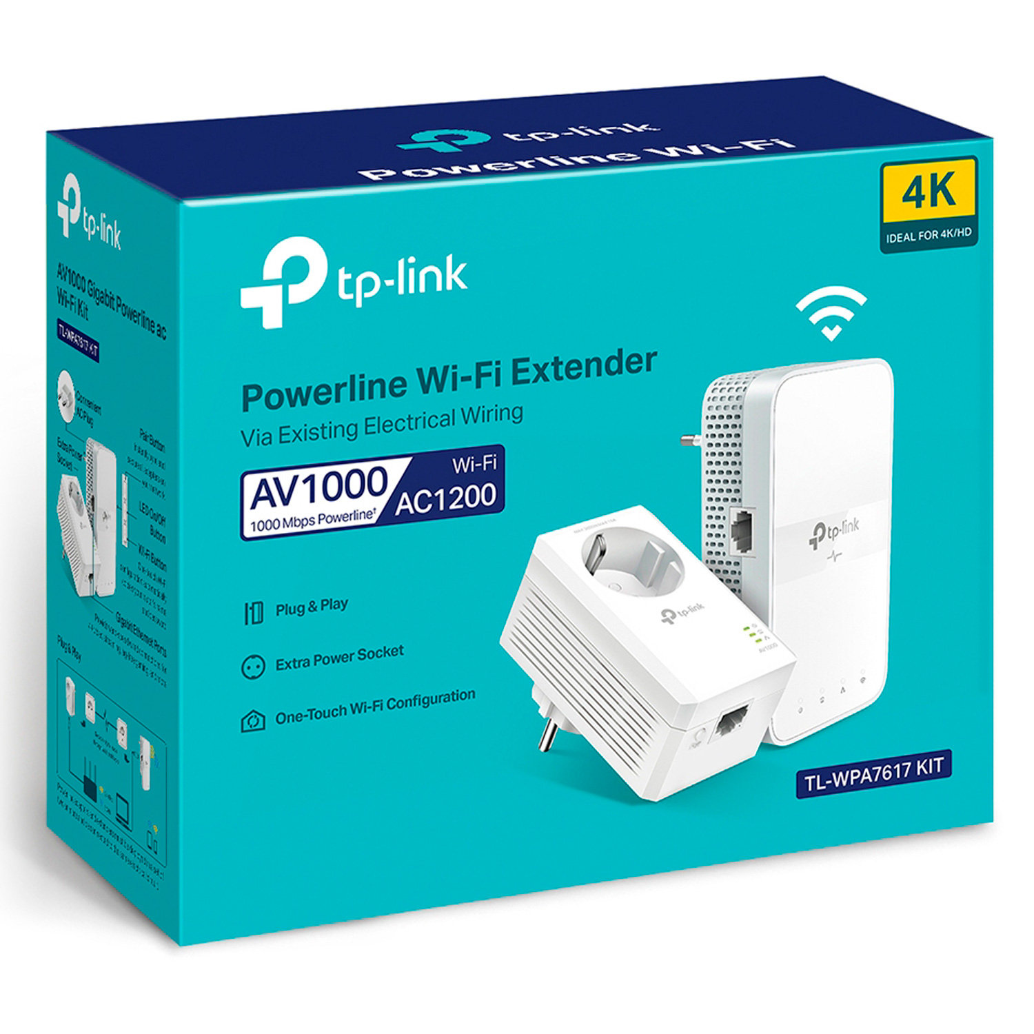 Extensor de Rede Tp-Link Powerline Wi-Fi Kit AV1000 - Branco (TL-WPA7617)