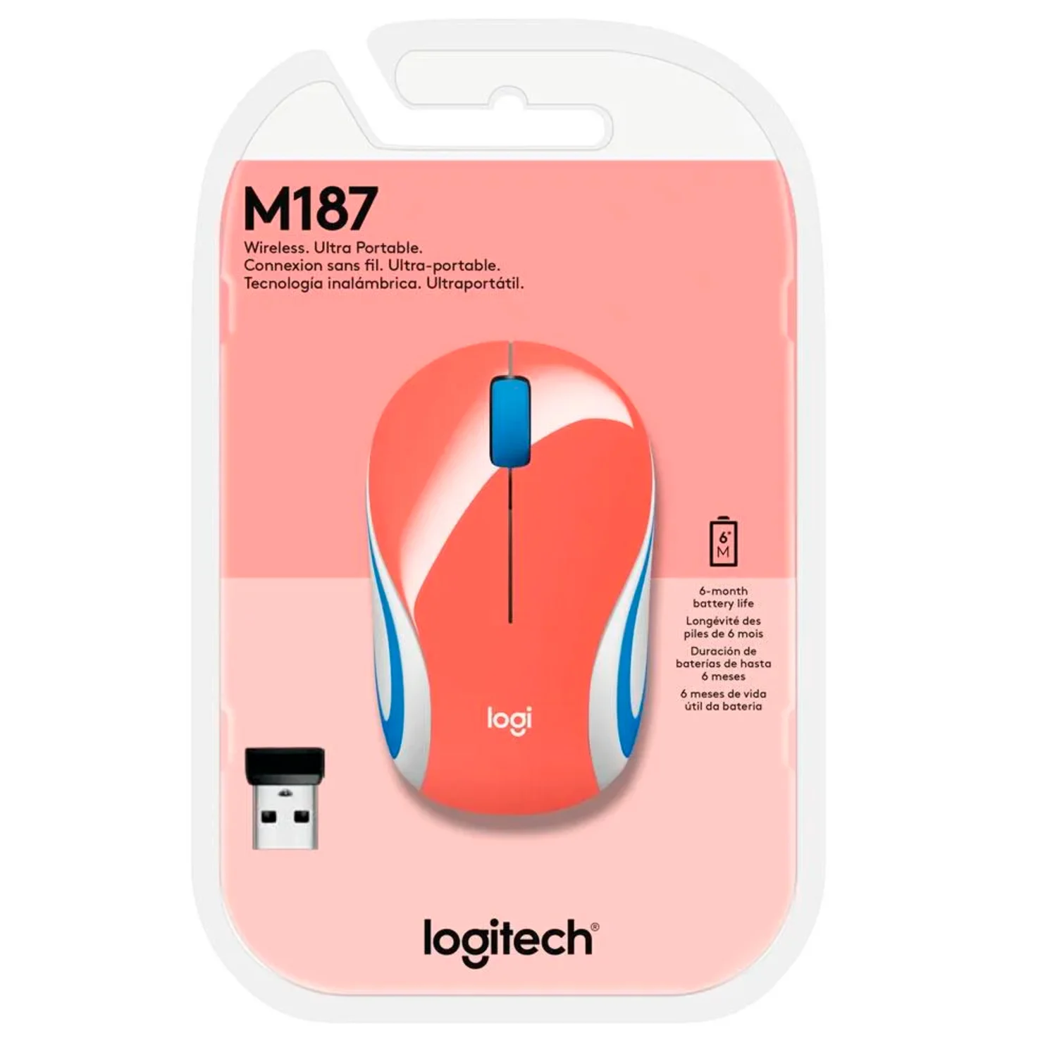 Mouse Logitech M-187 Sem fio - Coral (910-005362)