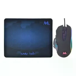 Mouse + Mouse Pad Mtek Pg68 Gaming Usb / Rgb / 3200dpi / 7 Botões - Preto