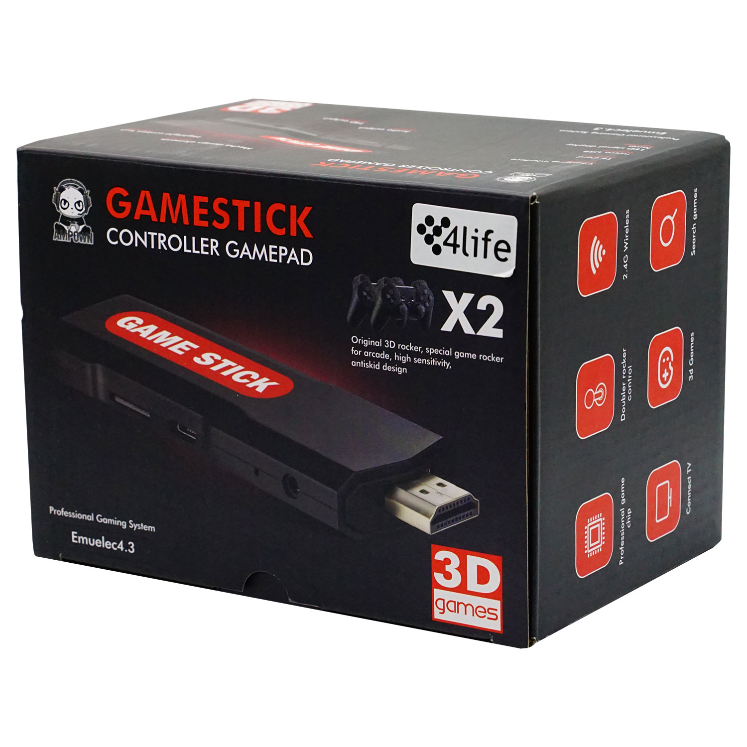 Console 4LIFE Game Stick X2 64GB / 2GB RAM +10000 Jogos 2 Controles - Preto