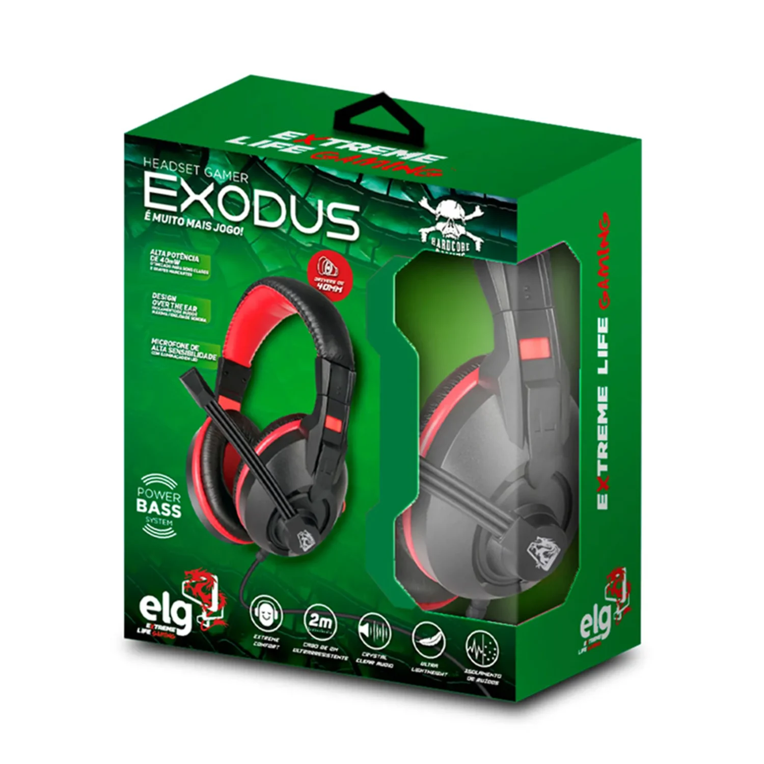 Headset Gamer Elg Hgex Exodus - Preto E Vermelho