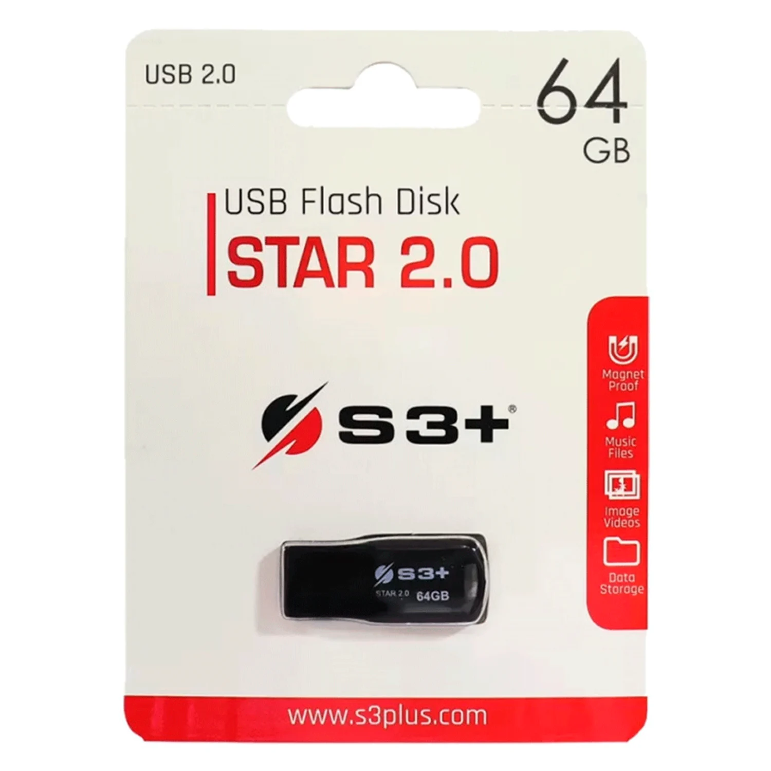 Pendrive S3+ Star 64GB USB 2.0 - Preto S3PD2004064BK-R