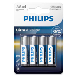 Pilha Philips AA Ultra Alcalina LR6-E4B/97 1.5V com 4 unidades