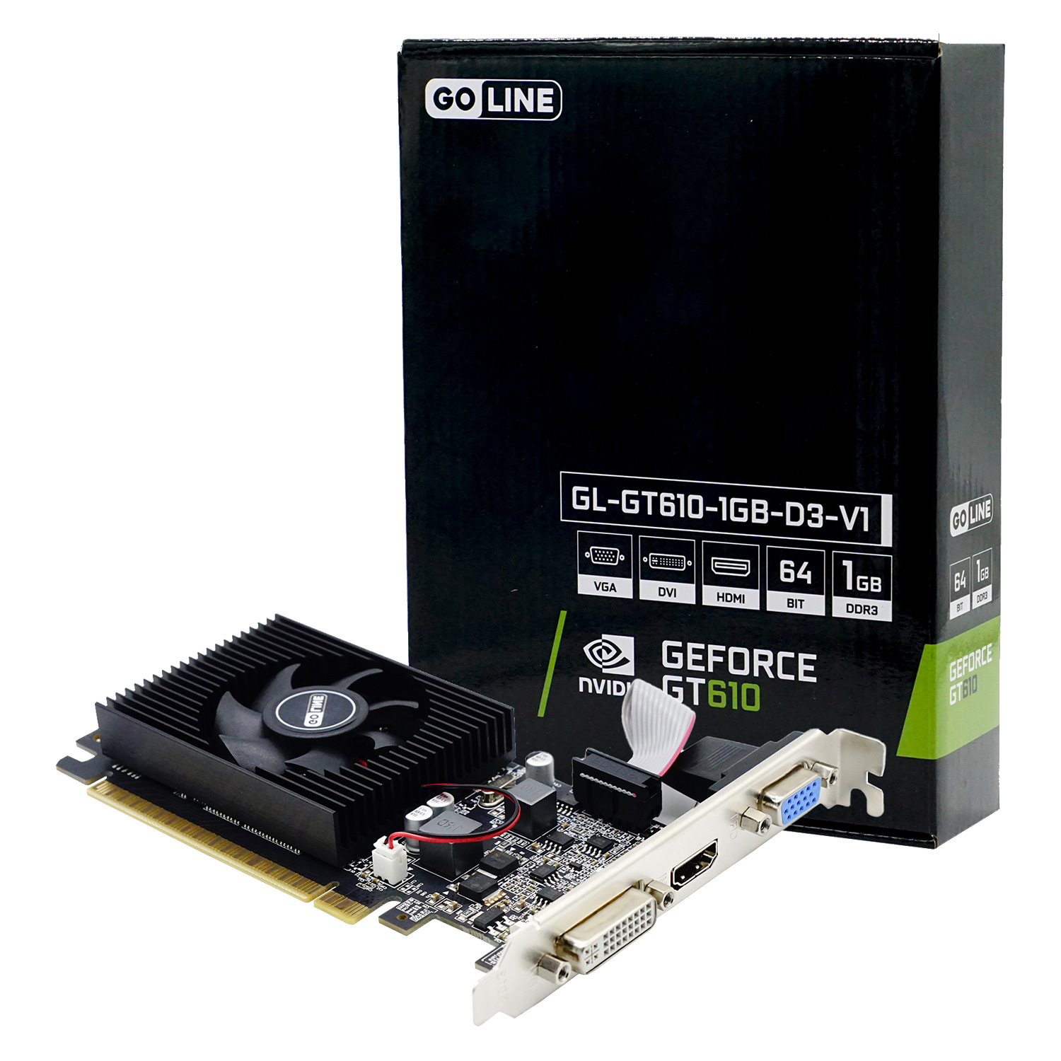 Placa de Vídeo Goline GT 610 NVIDIA GeForce GT 610 1GB DDR3 - GL-GT610-1GB-D3-V1 (1 Ano de Garantia)