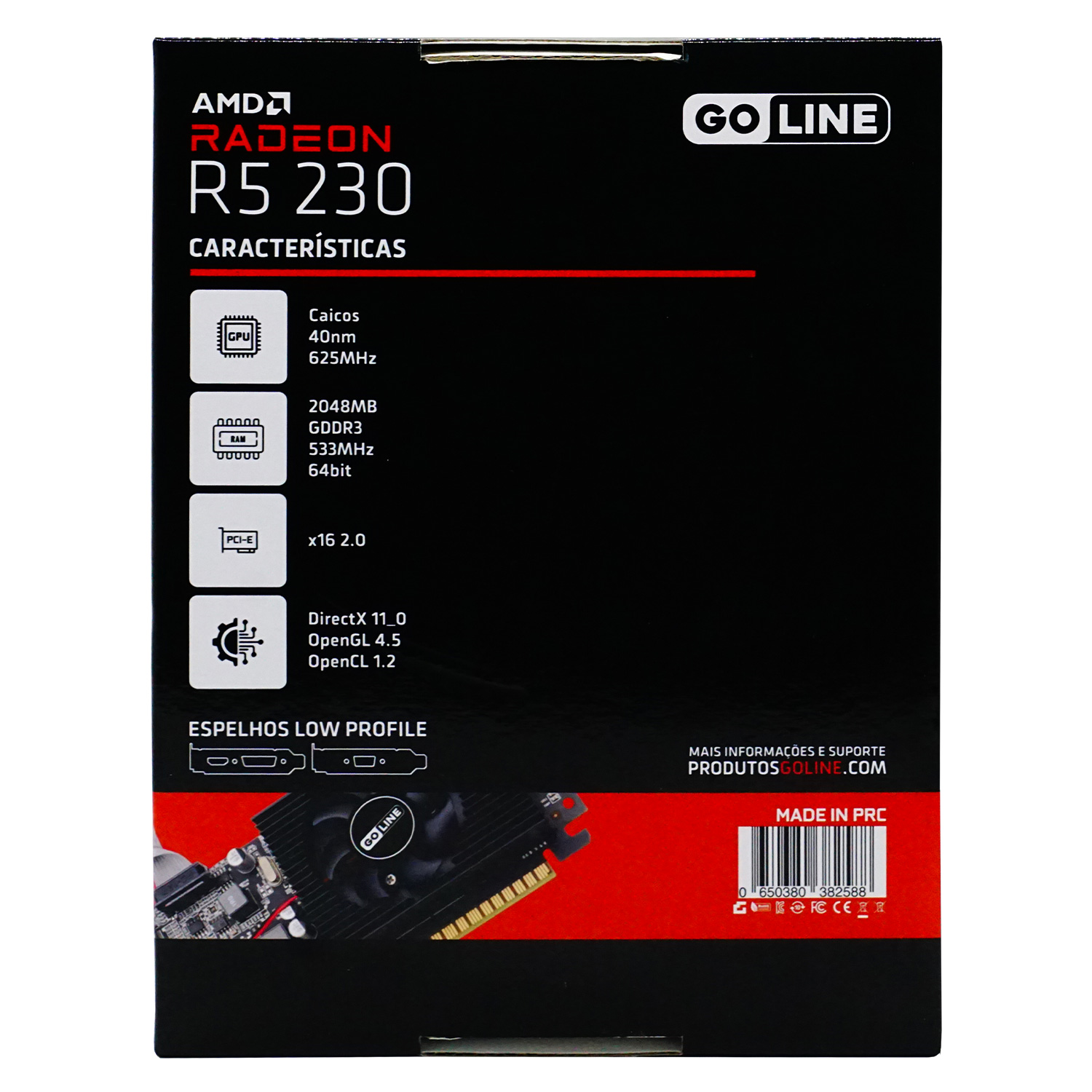 Placa de Vídeo Goline R5-230 AMD Radeon R5 230 2GB DDR3 - GL-R5-230-2GB-D3  (1 Ano de Garantia)