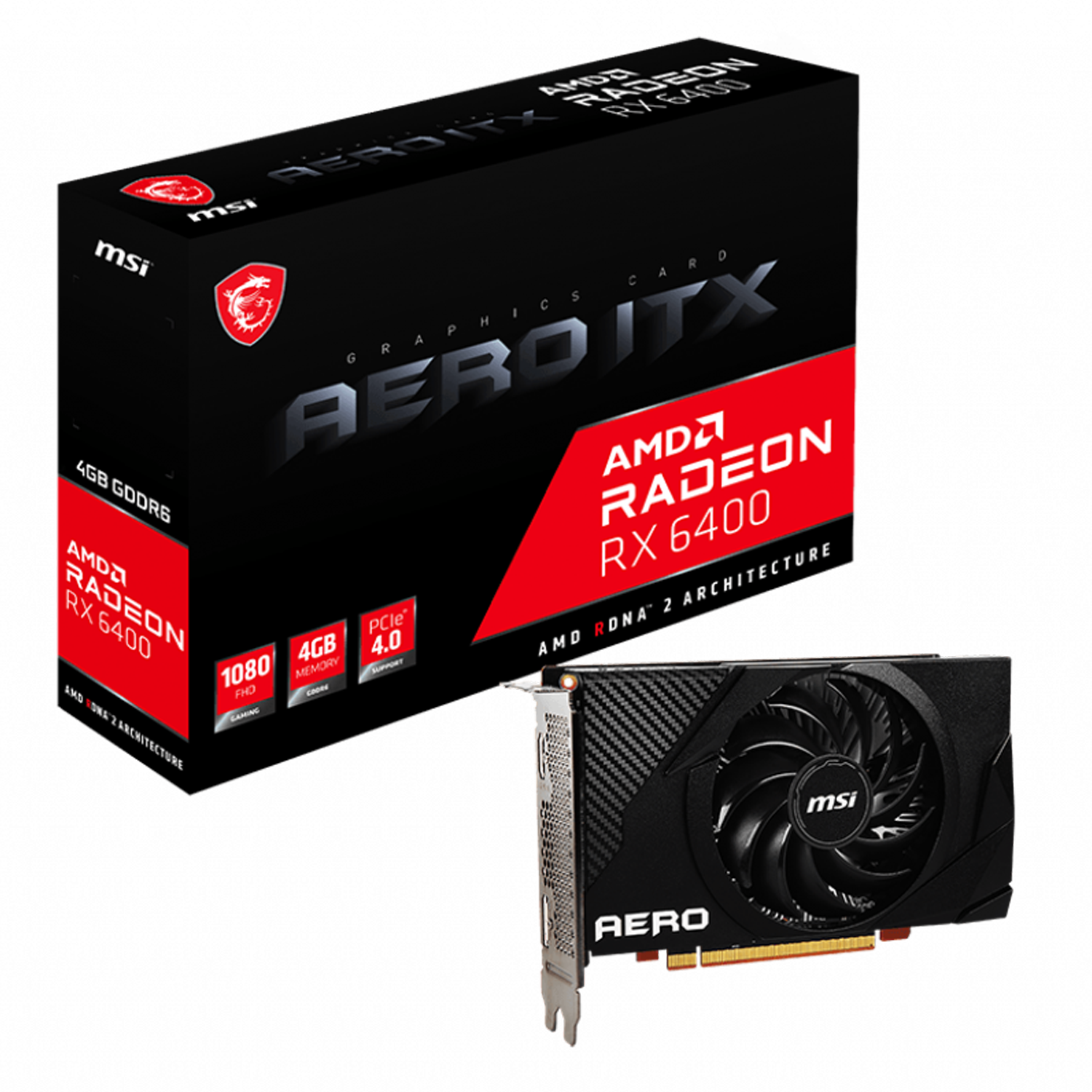 Placa de Vídeo MSI Radeon RX 6400 Aero ITX 4GB /  GDDR6 
