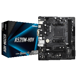 Placa Mãe AsRock A520M-HDV / Socket A520 / Chipset AMD AM4 / mATX / DDR4
