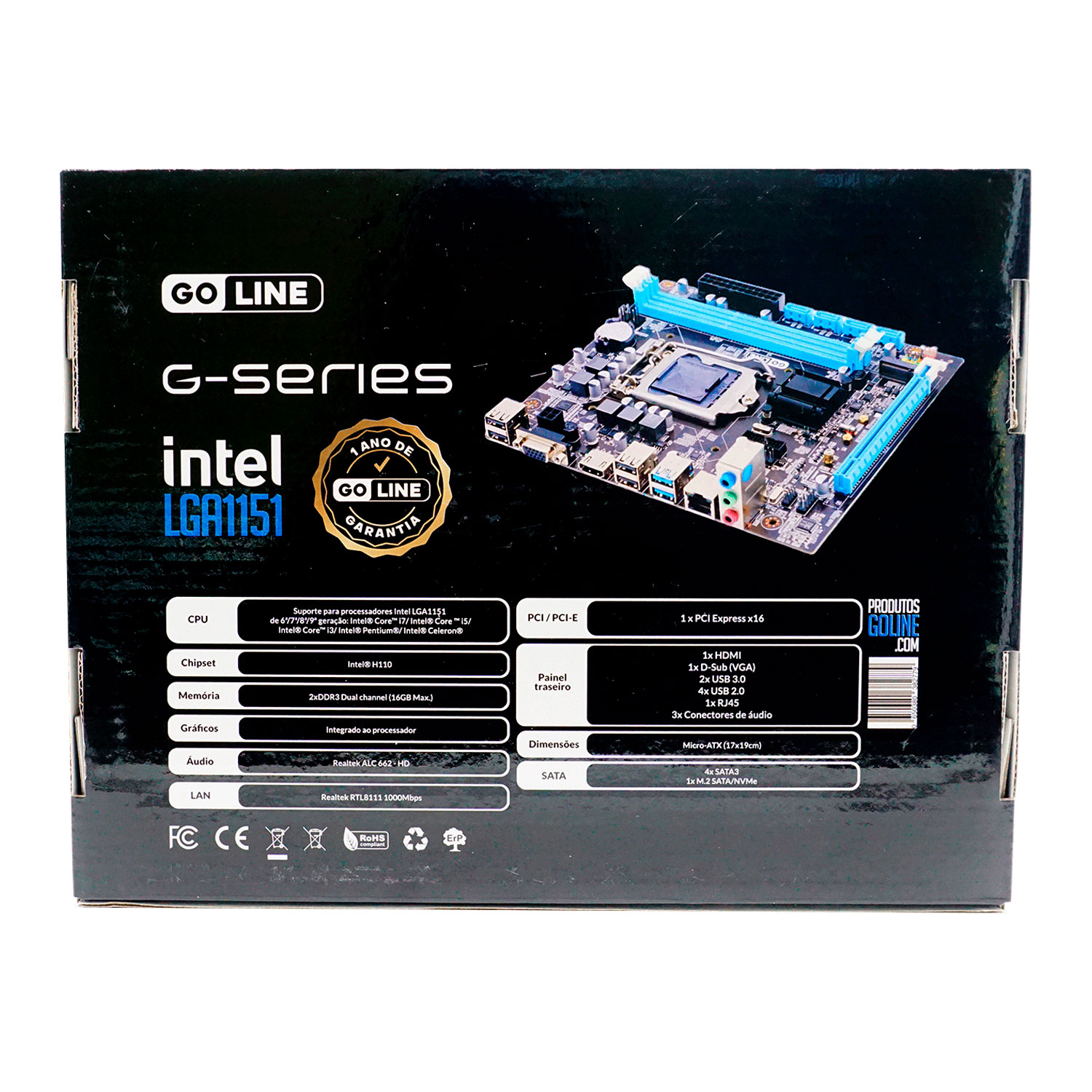 Placa Mãe Goline H110 H110M-GD3 Socket LGA 1151 Chipset Intel H110 DDR3 Micro ATX (Caixa Danificada)