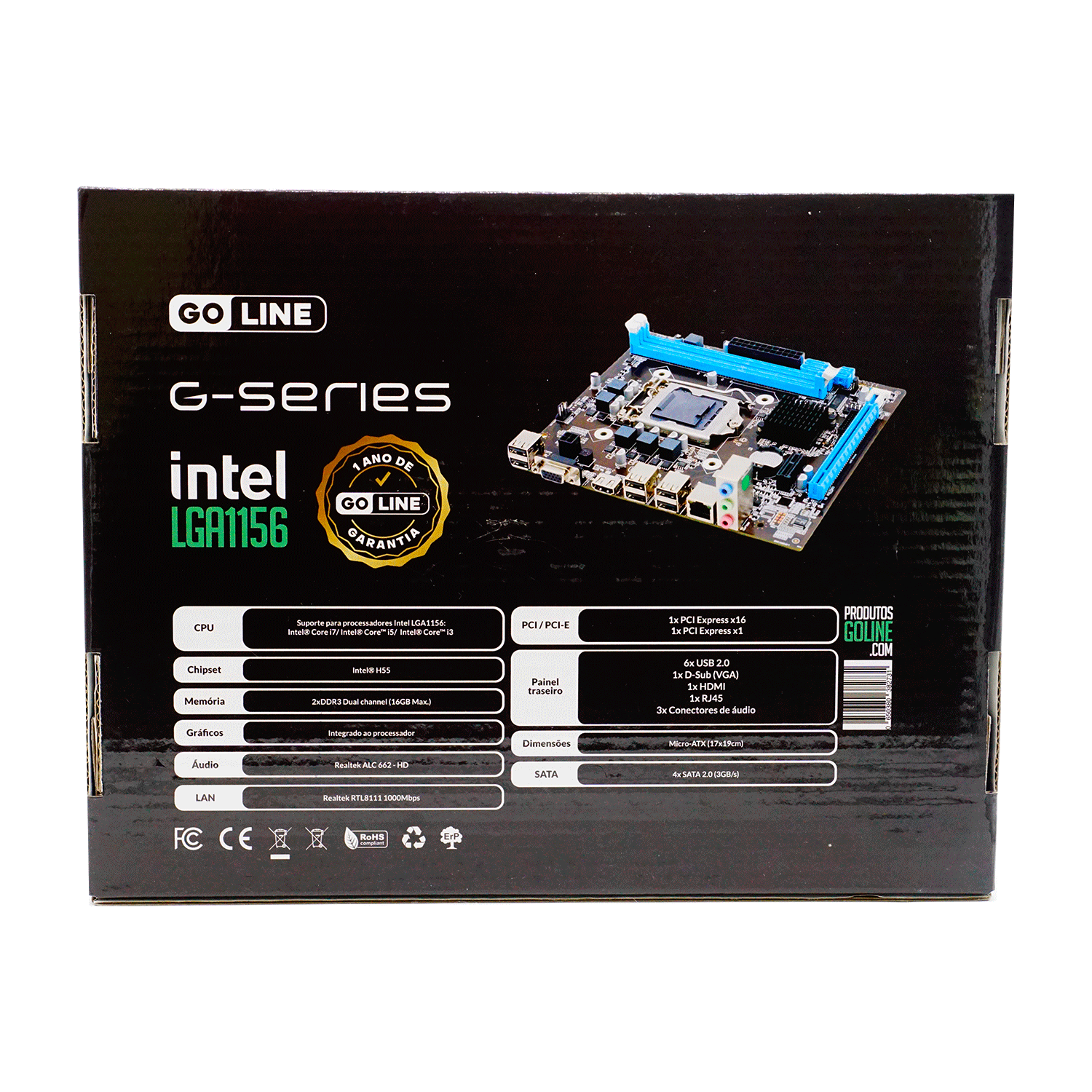 Placa Mãe Goline H55M-G / LGA 1156 / DDR3 (LAN Gigabit 1000MB) (1 Ano de Garantia)