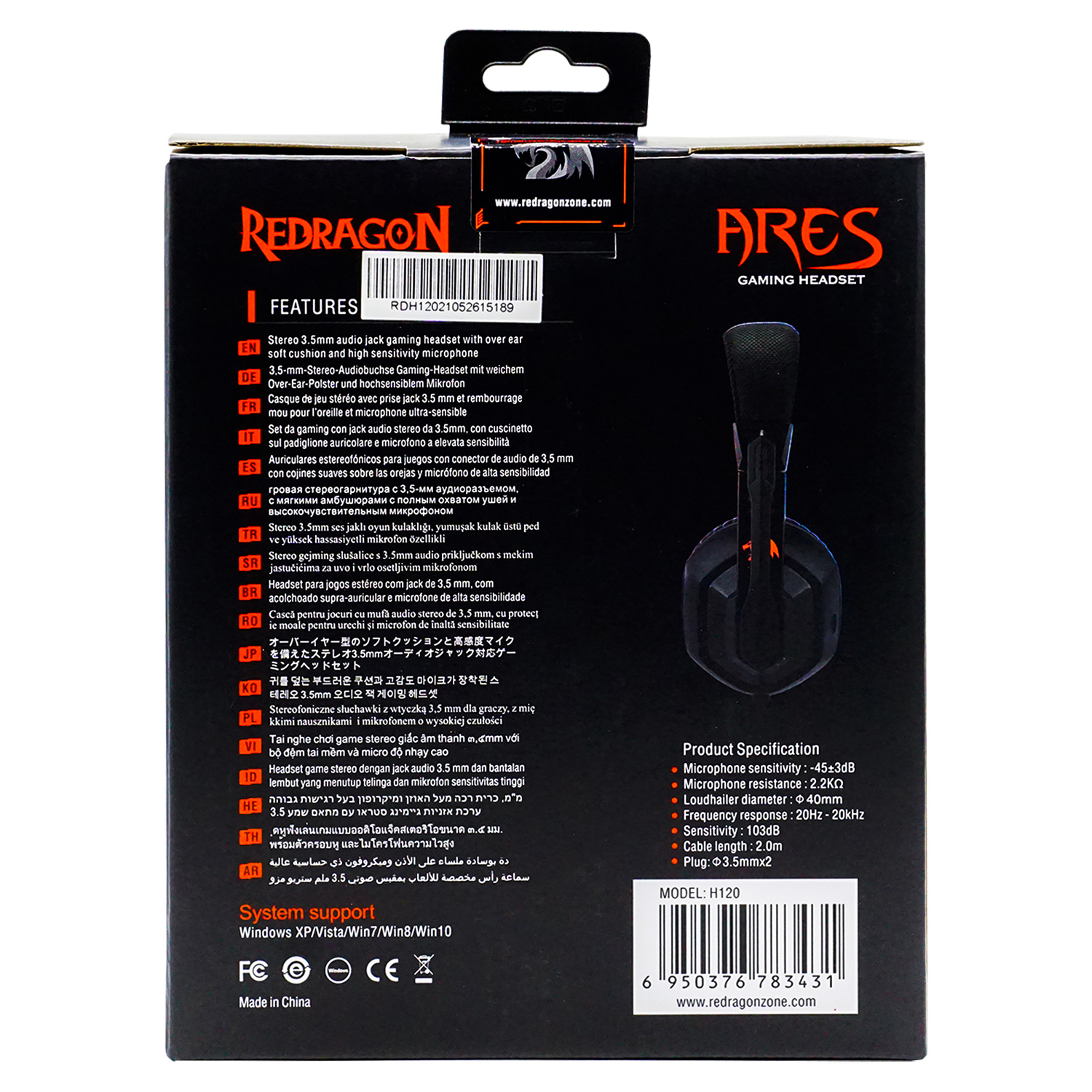 Headset Gamer Redragon Ares H120 P2 / Adaptador 3.5mm - Preto