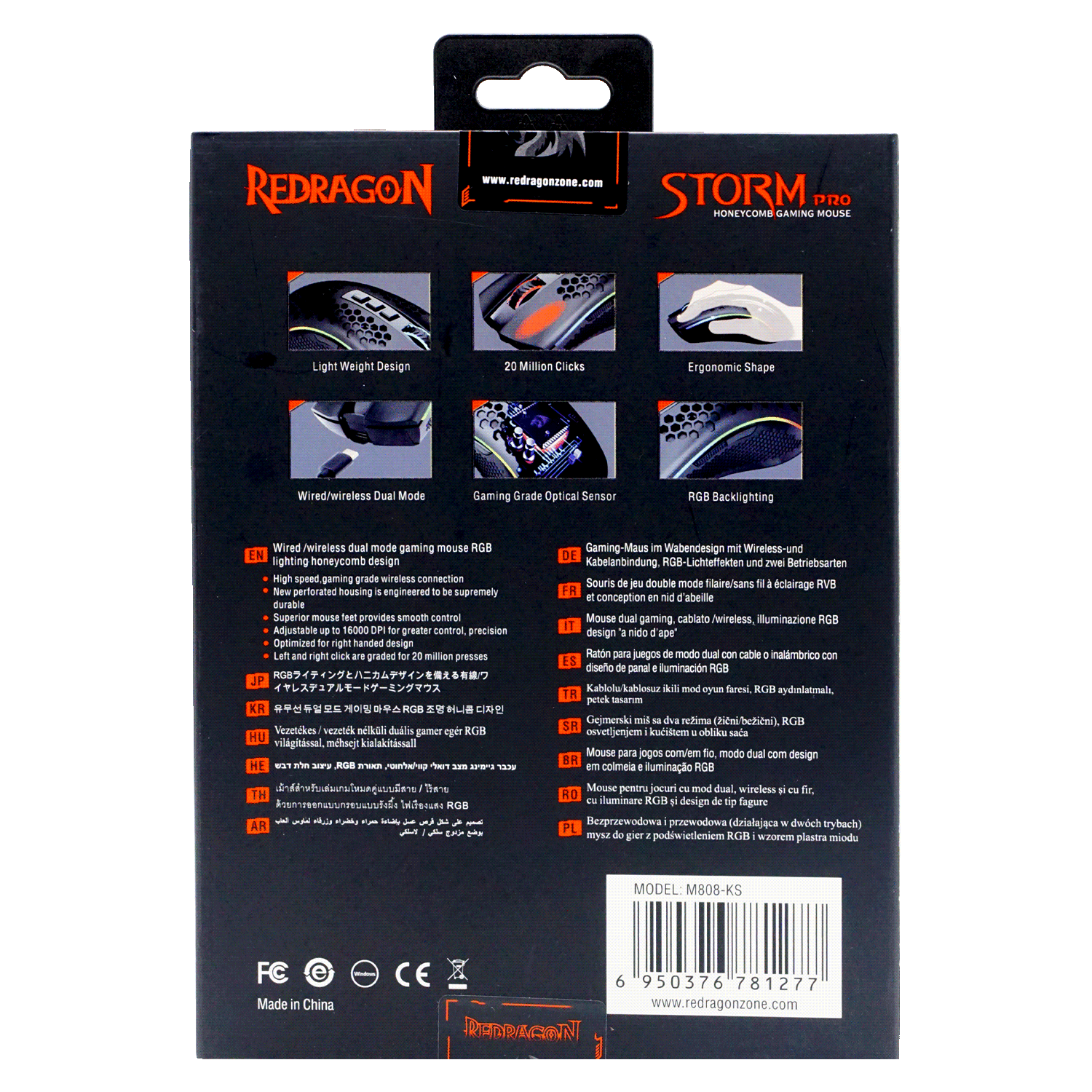 Mouse Gamer Redragon Storm Pro M808P-KS / 16000DPI (Wireless)