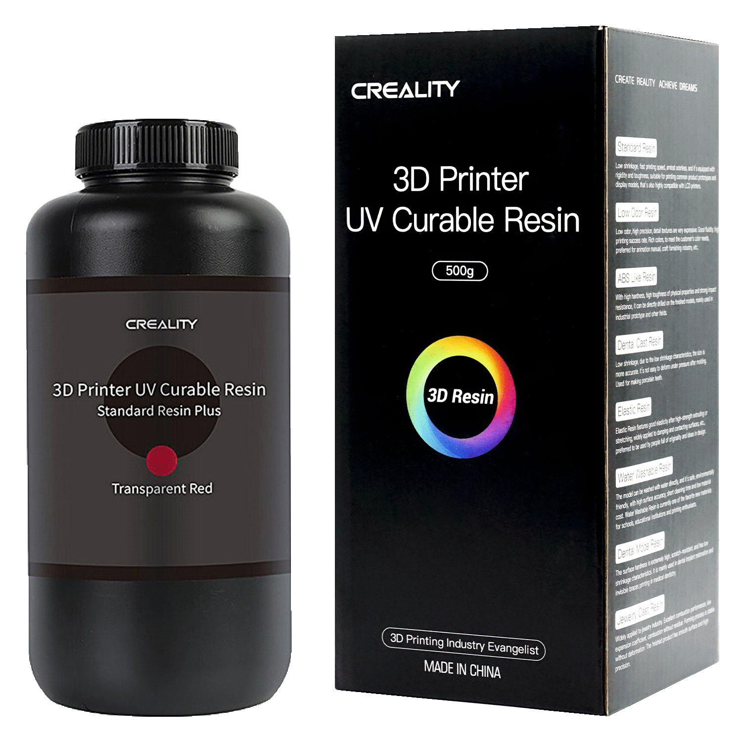 Resina para Impressora 3D Creality Standard Rigid 500g - Vermelho Transparente