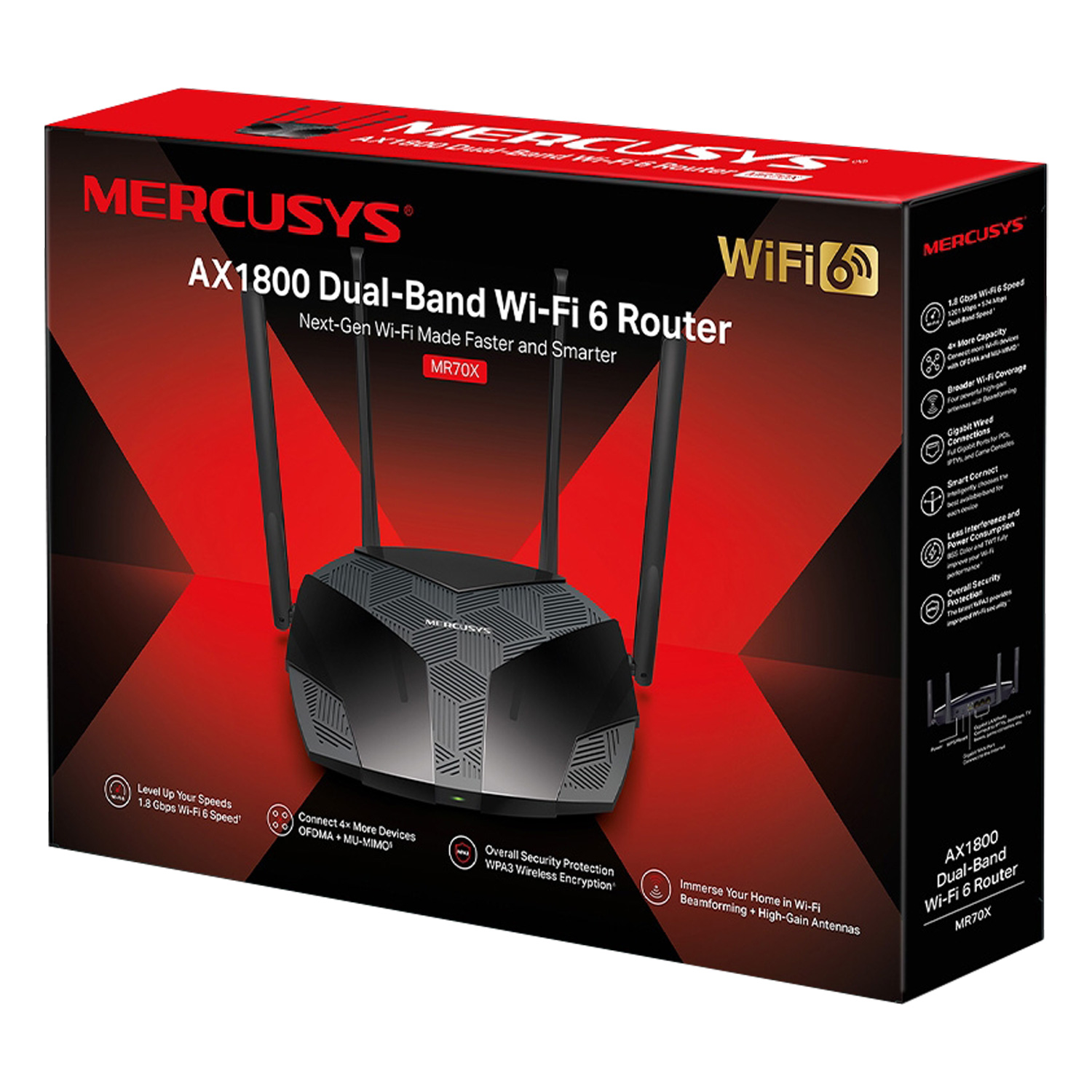 Roteador Mercusys MR70X AX1800 Dual Giga Wifi 6 5DBI - Preto