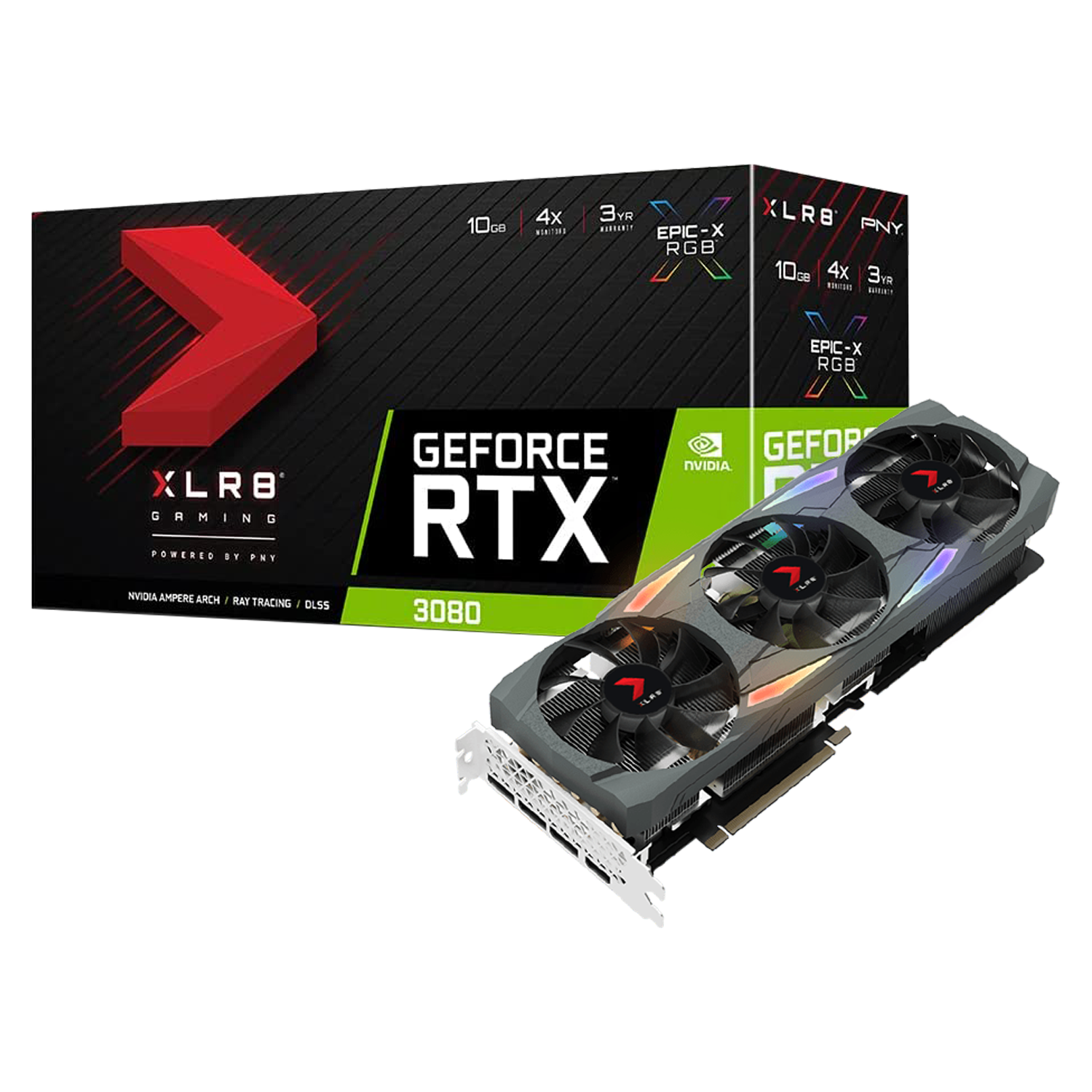 Placa de Vídeo PNY GeForce RTX 3080 XLR8 Gaming UPRISING EPIC-X RGB / Triple Fan / 10 GB / GDDR6X
