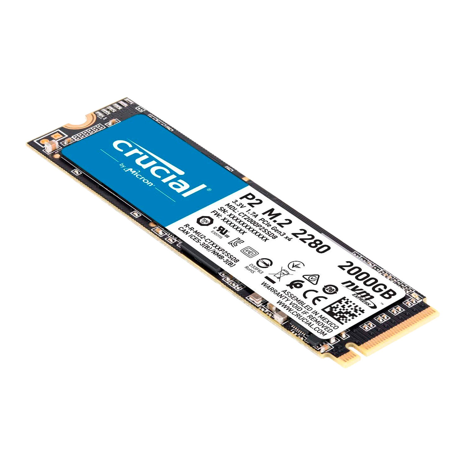 SSD M.2 Crucial P2 2TB NVMe PCIe Gen 3 - CT2000P2SSD8