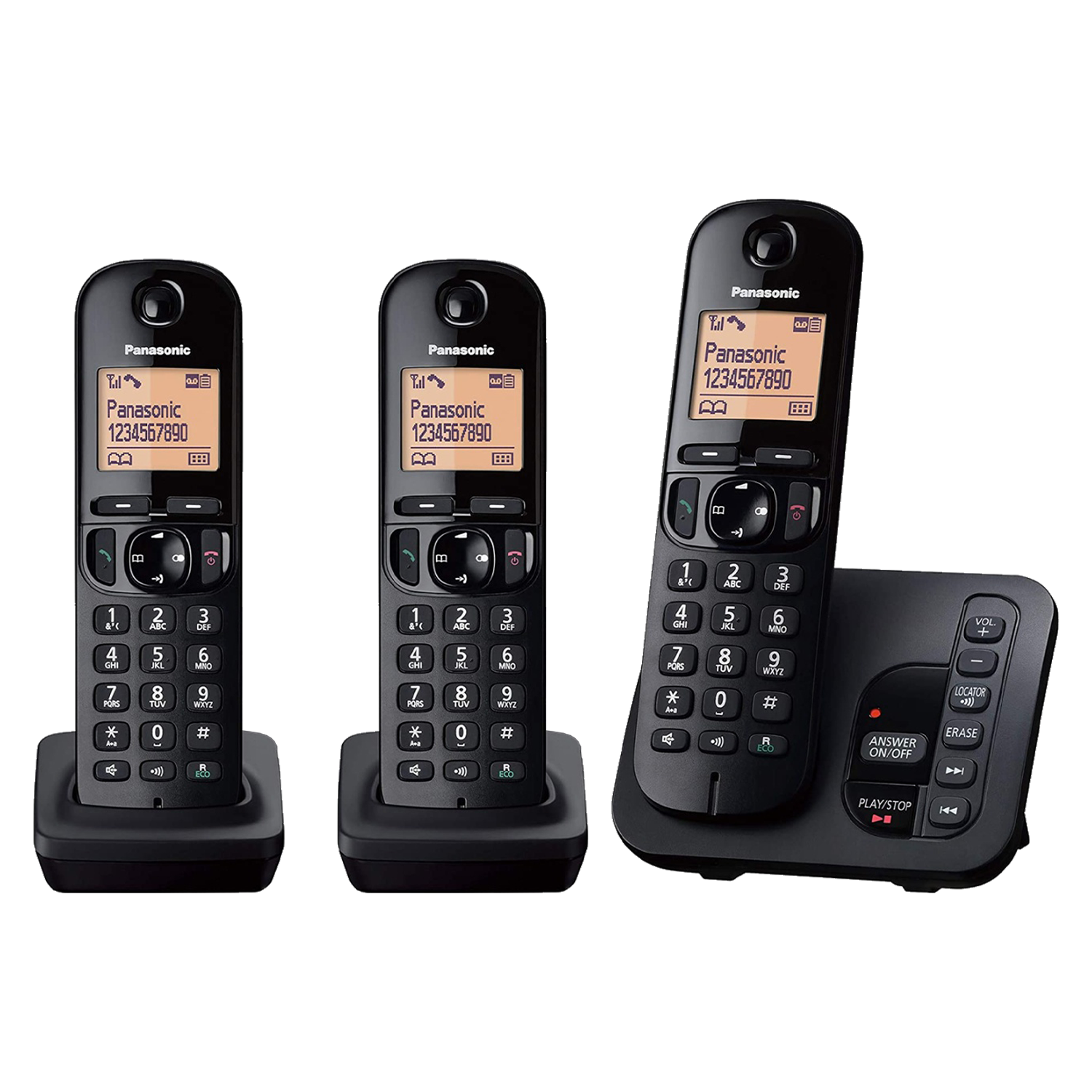 Telefone Panasonic KX-TGC223LCB com 3 Bases / Bivolt - Preto